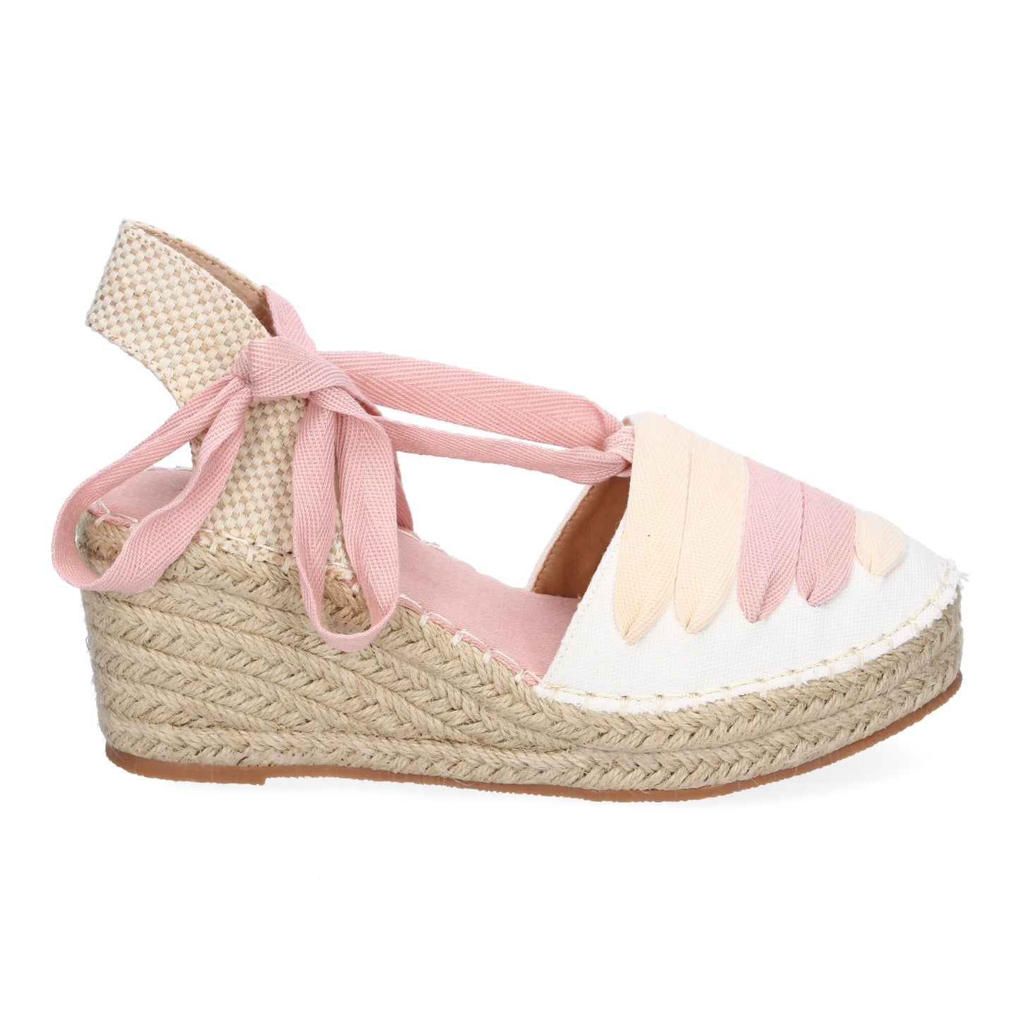 Sandalia de Cuña de Yute LL7U3 Rosa con Cintas para Mujer
