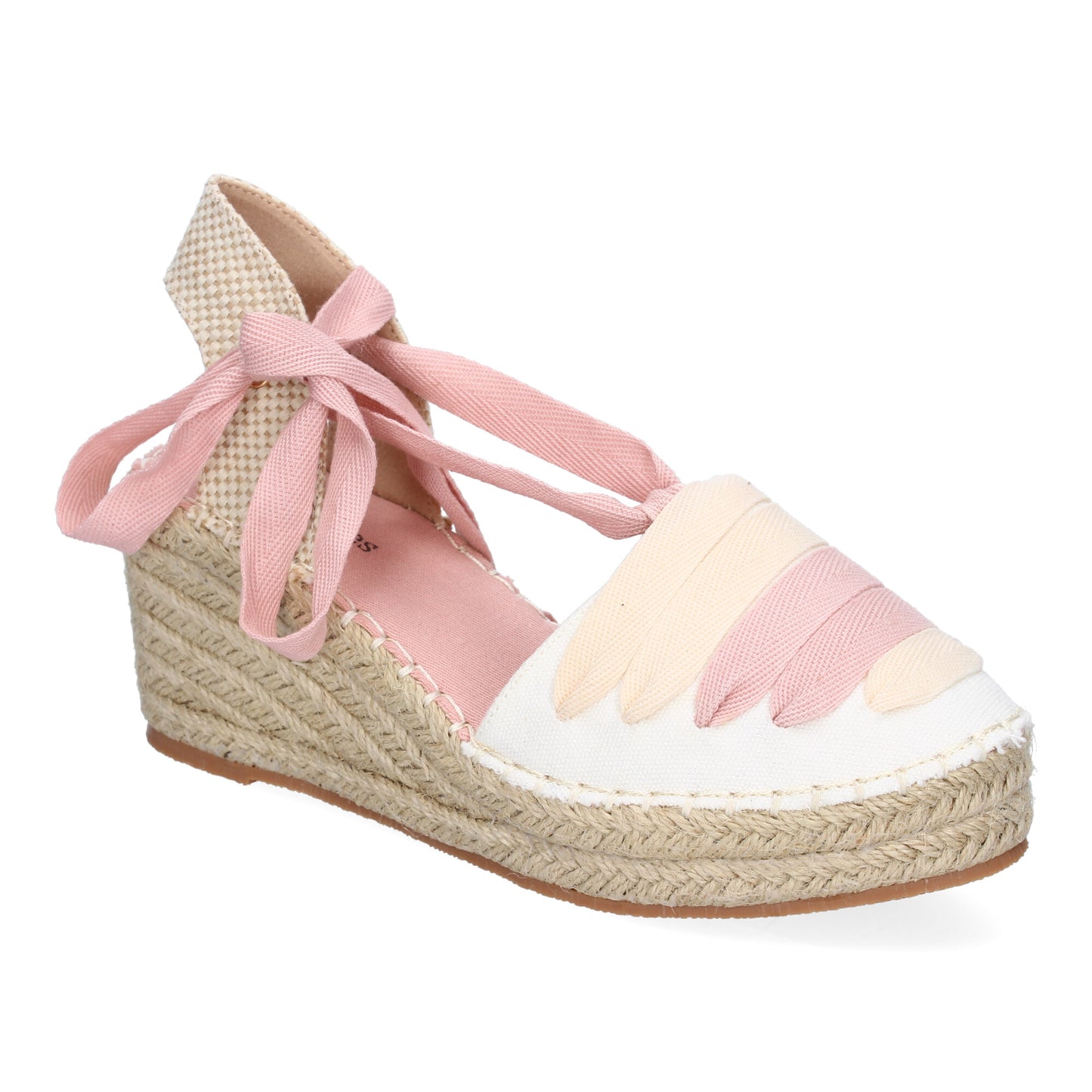 Sandalia de Cuña de Yute LL7U3 Rosa con Cintas para Mujer