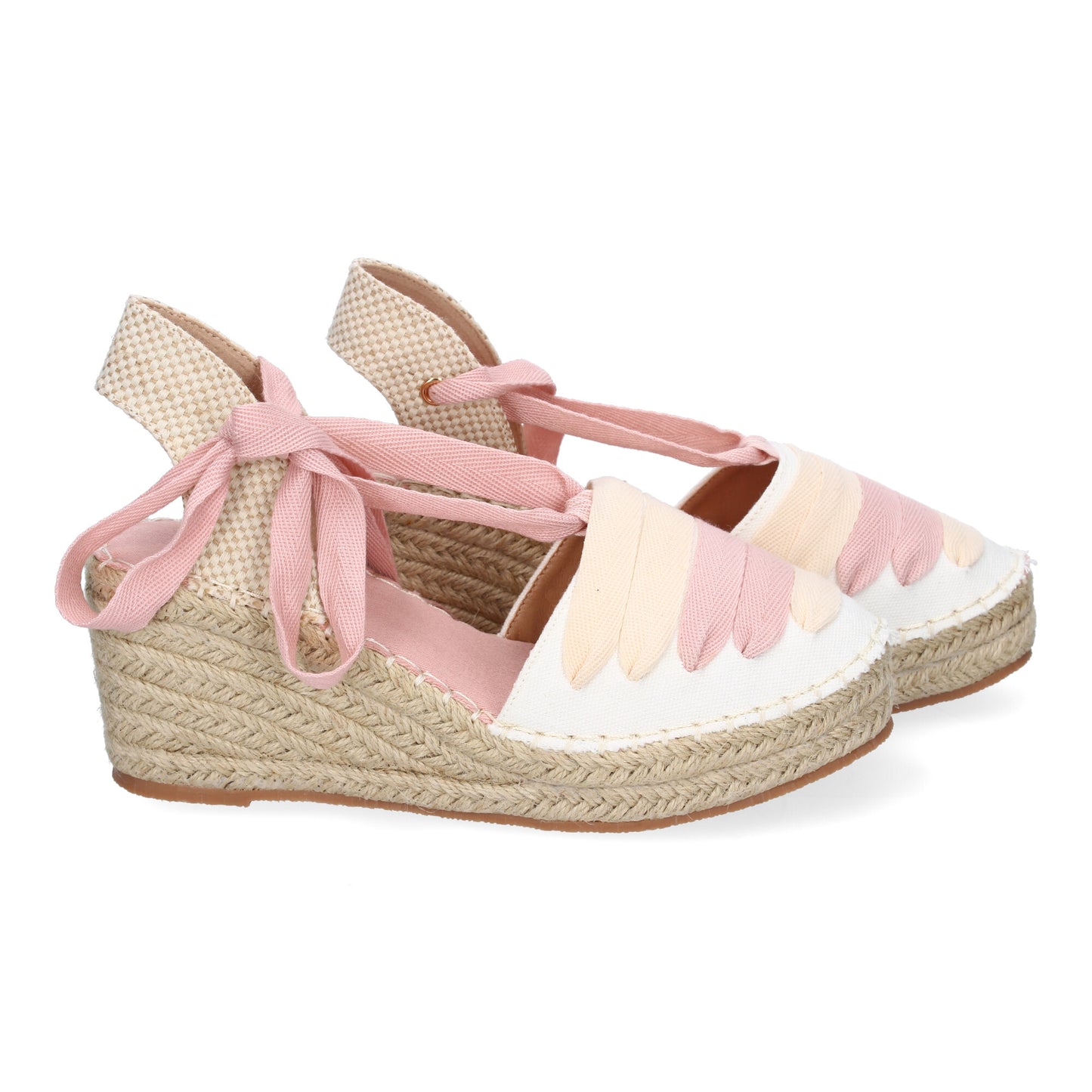 Sandalia de Cuña de Yute LL7U3 Rosa con Cintas para Mujer