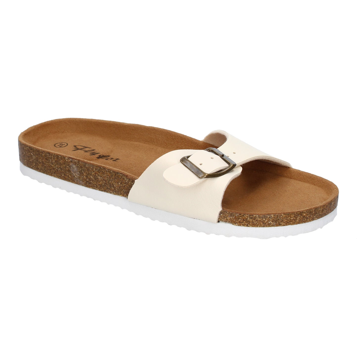 Sandalia Plana de Bio M-102 Beige con Hebilla para Mujer