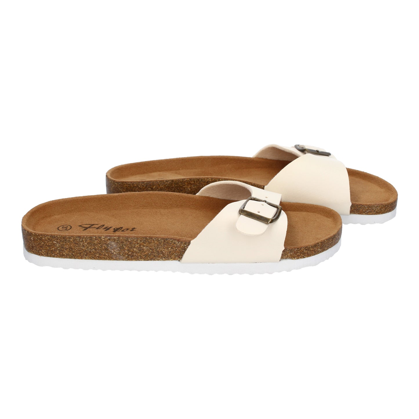 Sandalia Plana de Bio M-102 Beige con Hebilla para Mujer