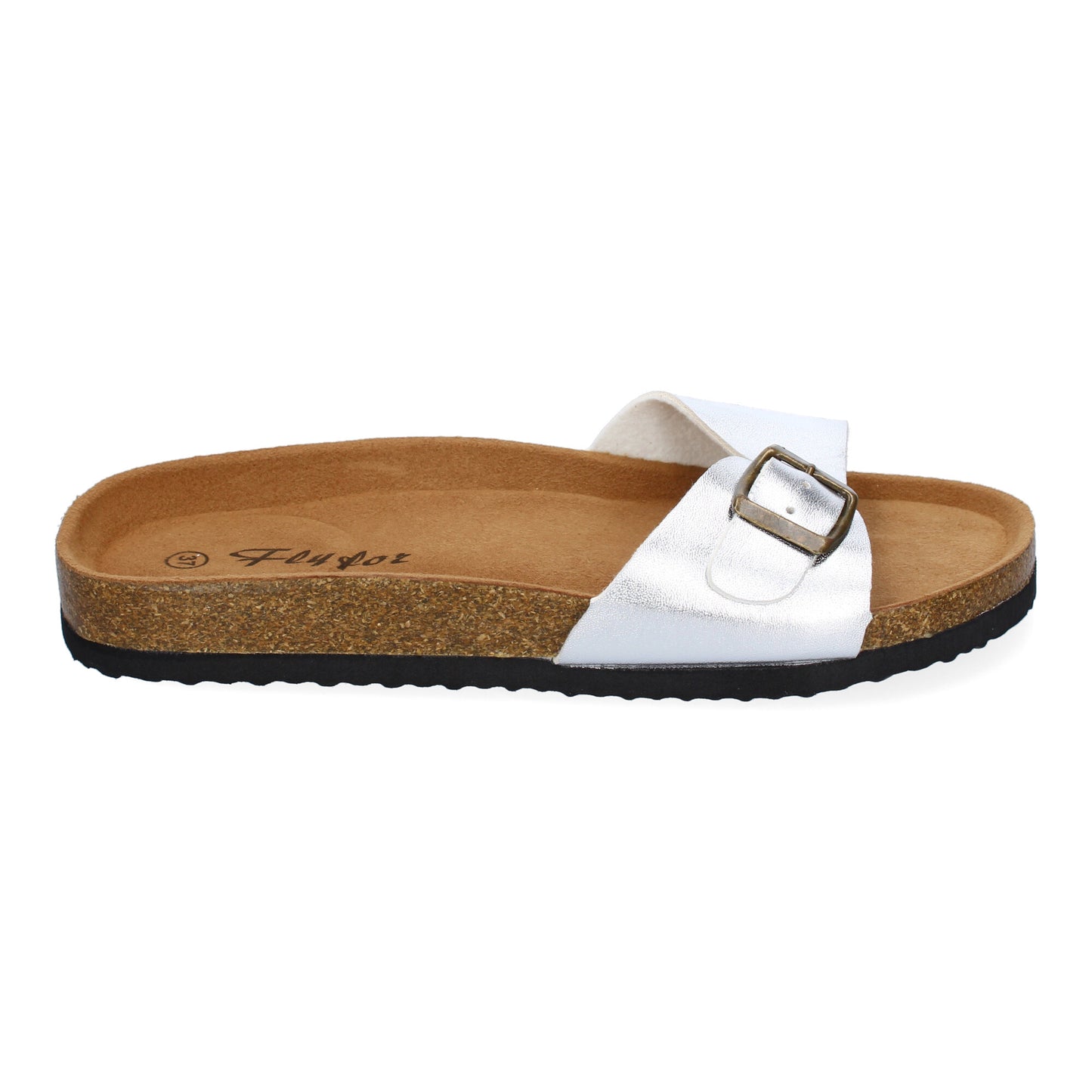 Sandalia Plana de Bio M-102 Plata con Hebilla para Mujer