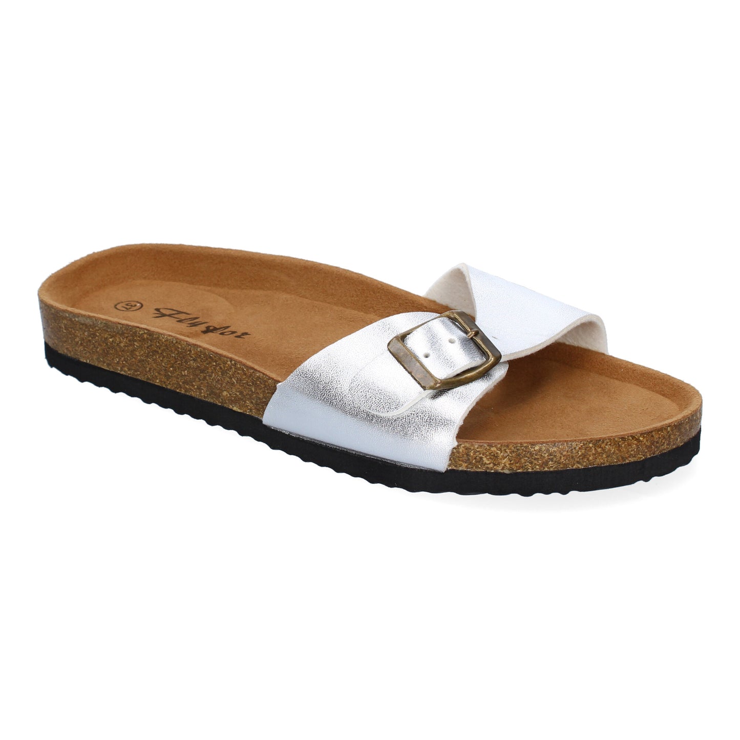 Sandalia Plana de Bio M-102 Plata con Hebilla para Mujer