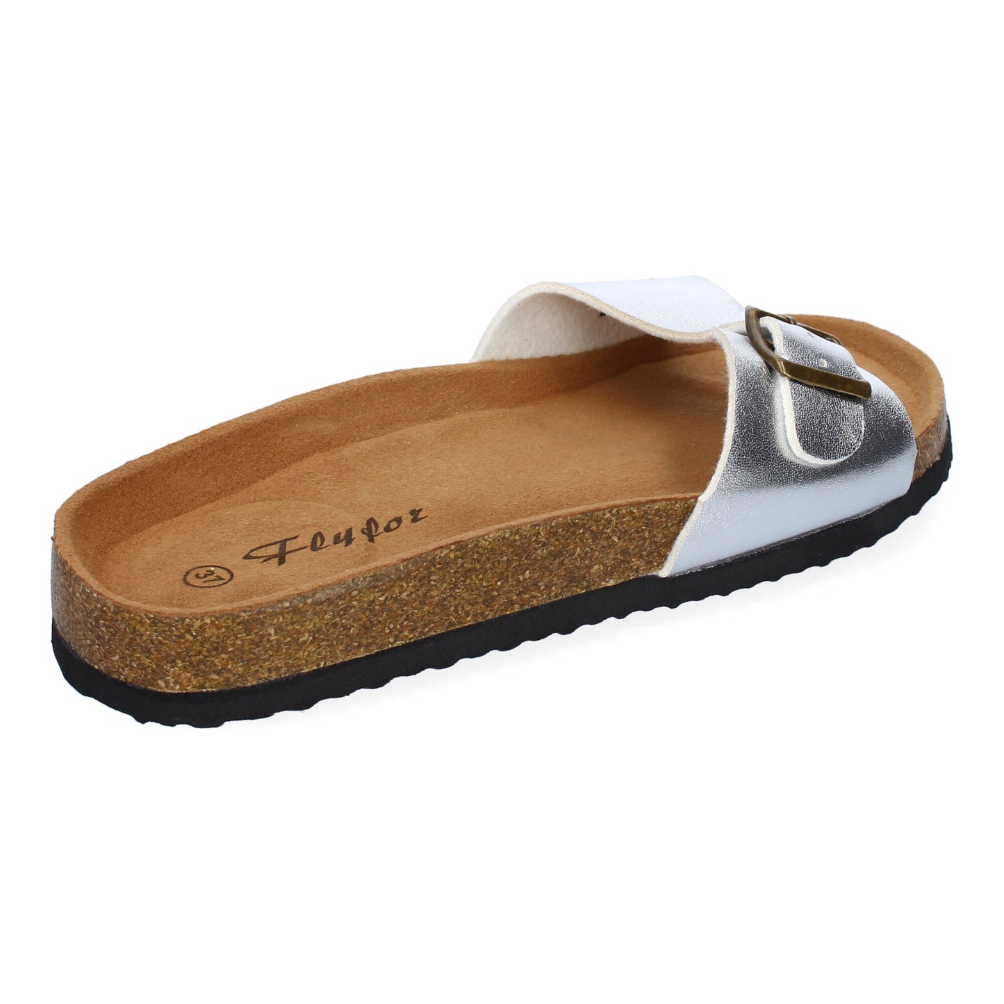 Sandalia Plana de Bio M-102 Plata con Hebilla para Mujer