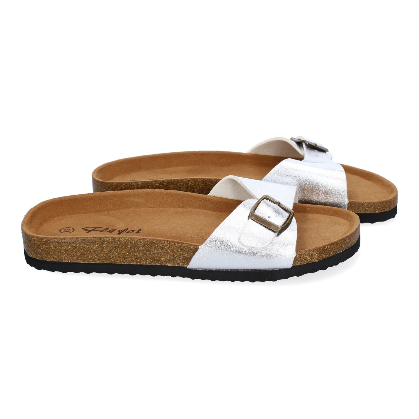 Sandalia Plana de Bio M-102 Plata con Hebilla para Mujer