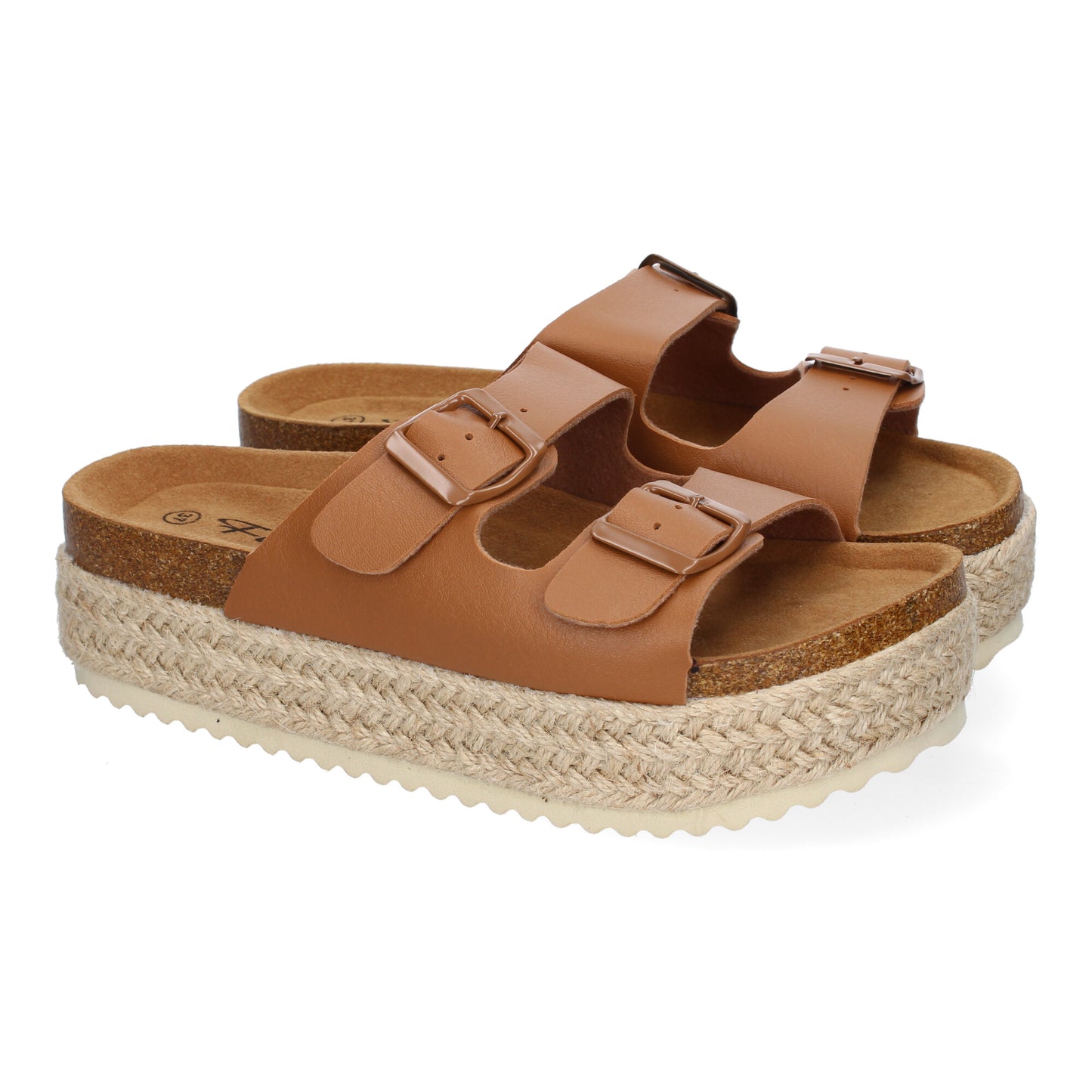 Sandalias de plataforma para mujer color taupe, forradas de yute, con planta anatómica y hebillas en la pala. Calzado cómodo de verano.