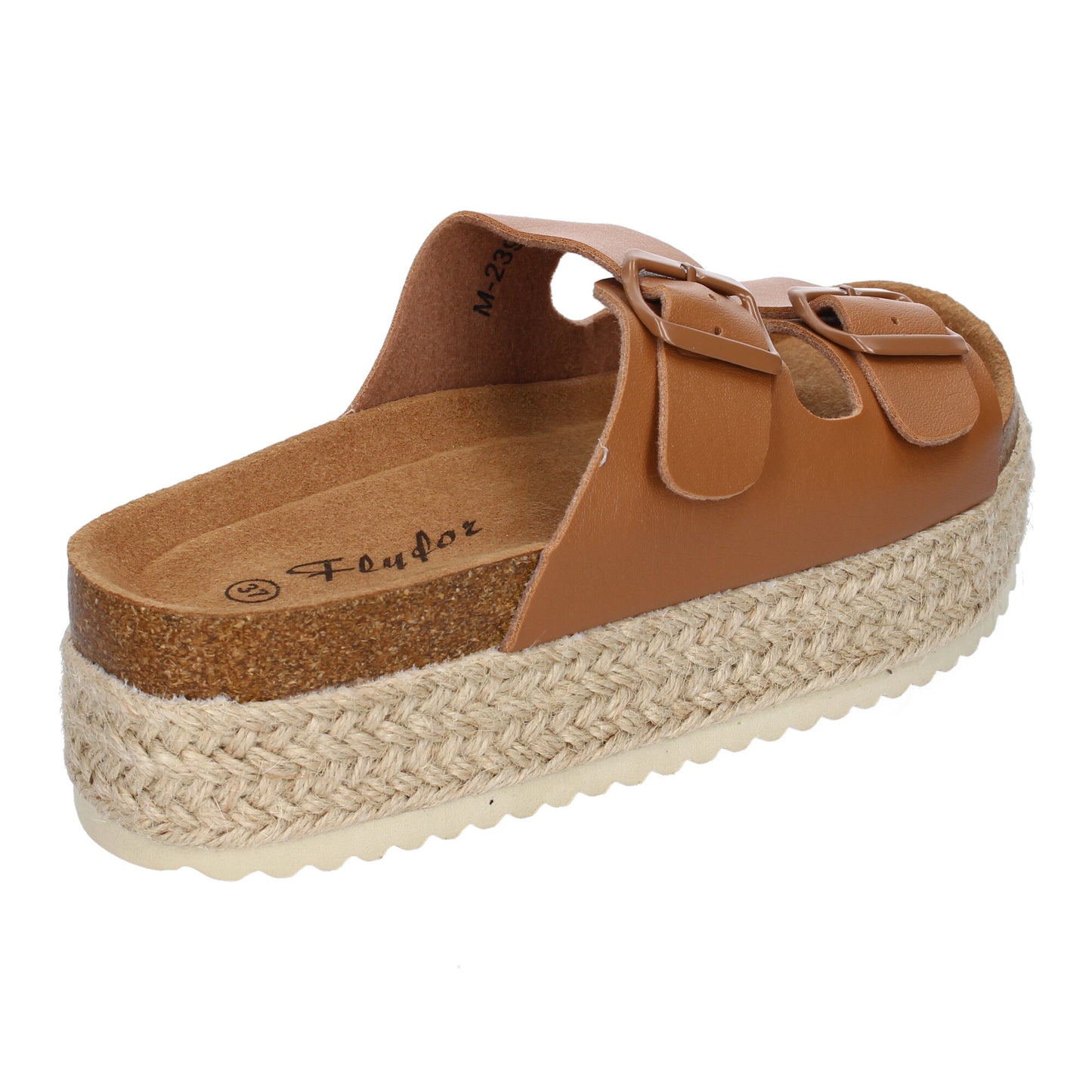 Sandalias Plataforma Mujer Taupe Yute Planta Anatómica Hebillas Pala