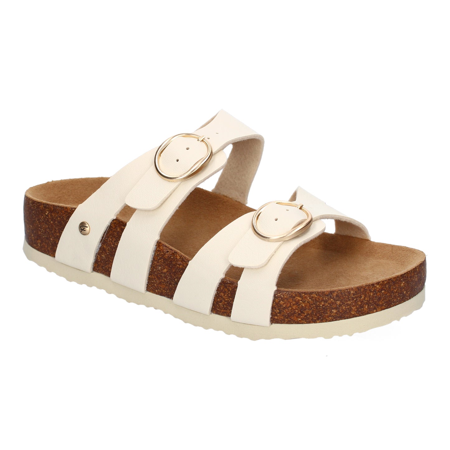 Sandalias Bio Planas Mujer Beige Doble Hebilla Cómodas y Elegantes