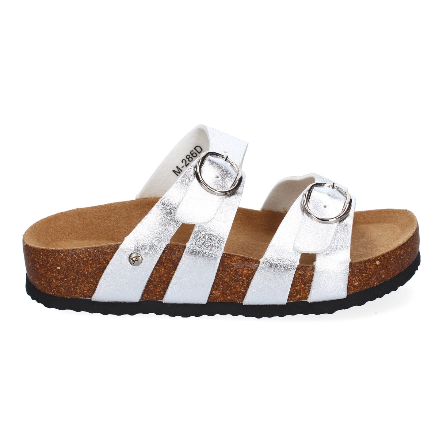 Sandalias Bio Planas Mujer Plata Doble Hebilla Modernas y Ligeras