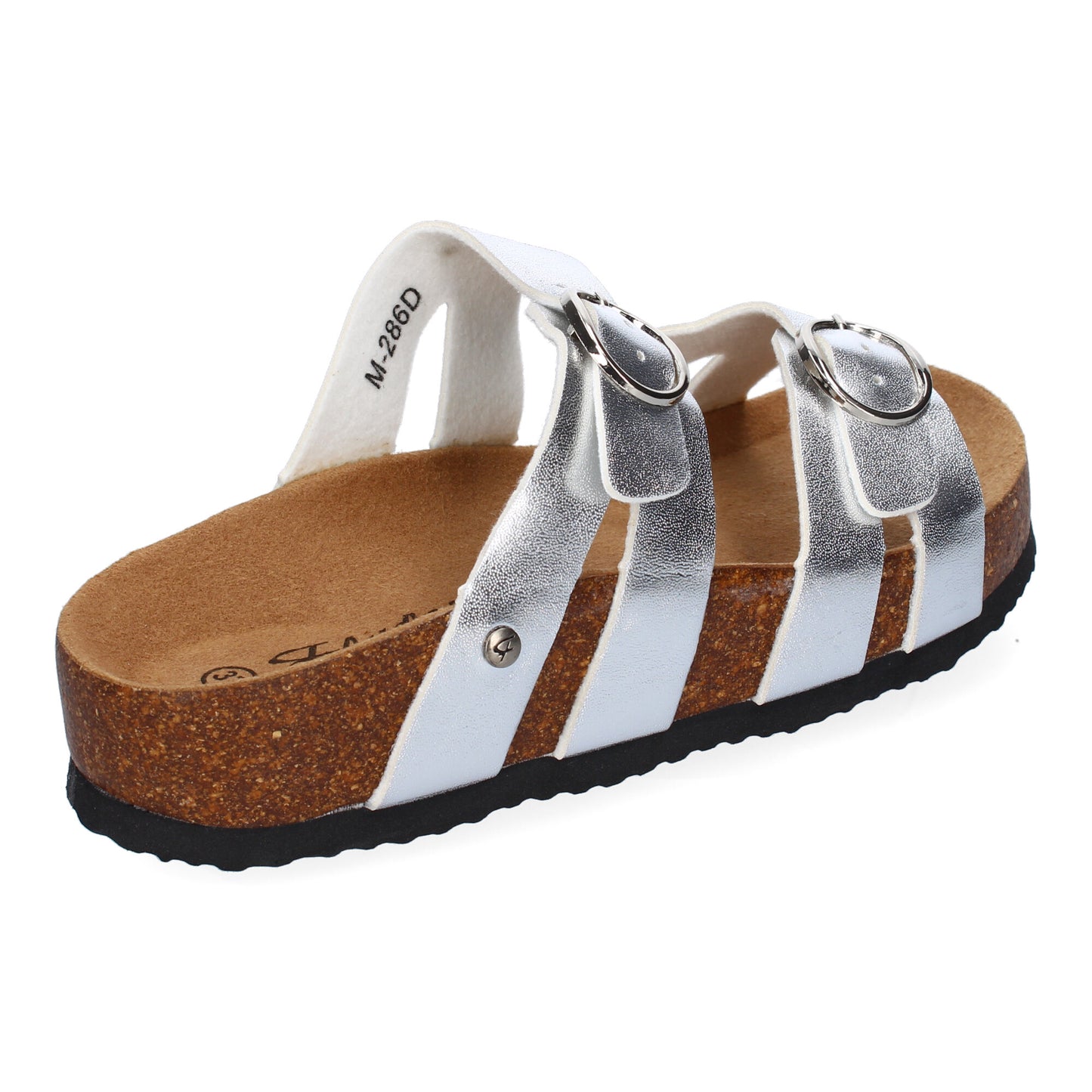 Sandalias Bio Planas Mujer Plata Doble Hebilla Modernas y Ligeras