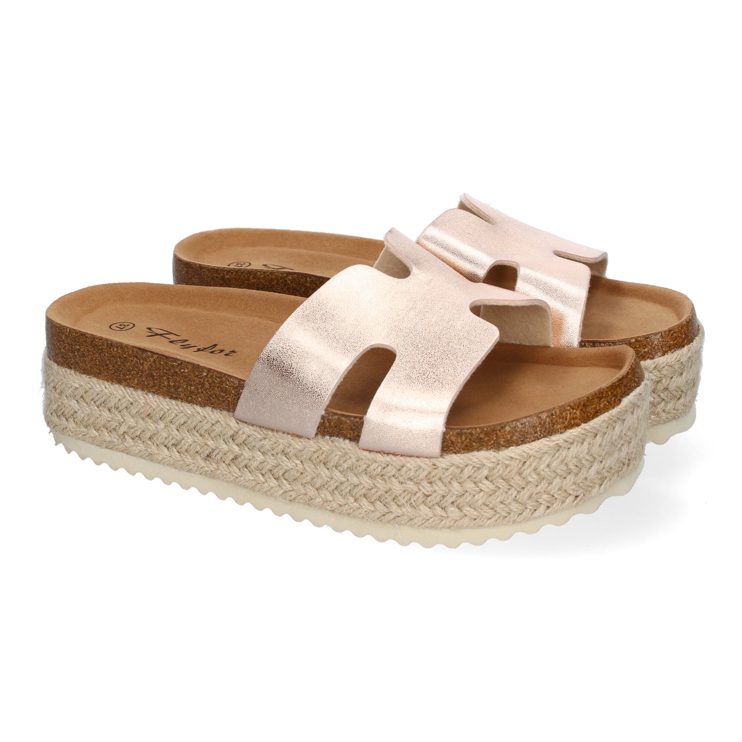 Sandalias planas Bio para mujer color champán con detalle en la pala y planta anatómica. Calzado cómodo de verano.