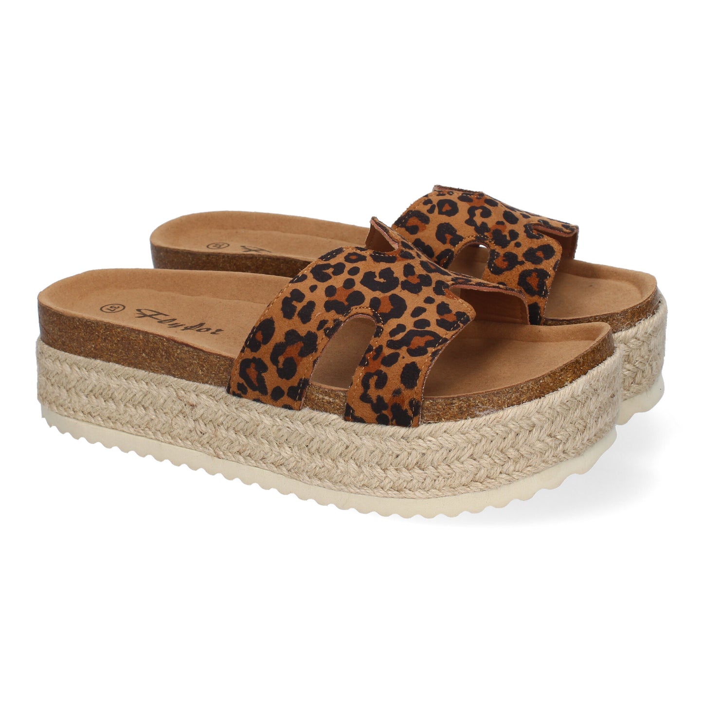 Sandalias planas Bio para mujer con estampado de leopardo y planta anatómica. Calzado cómodo de verano con estilo animal print.