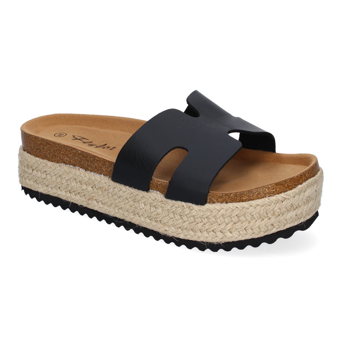 Sandalias Planas Bio Mujer Negras Pala Detalle Cómodas Anatómicas
