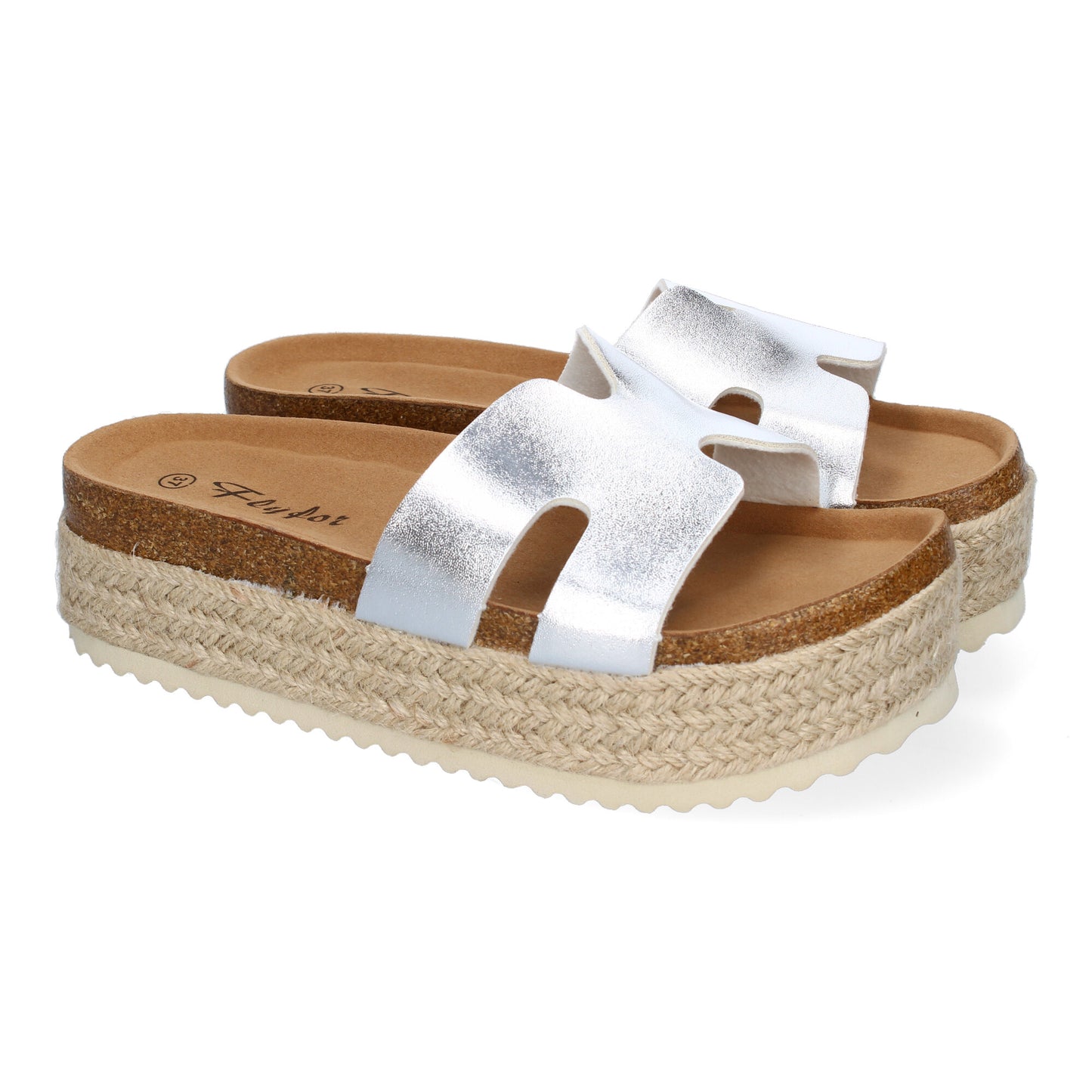 Sandalias planas Bio para mujer color plata con detalle en la pala y planta anatómica. Calzado cómodo de verano.