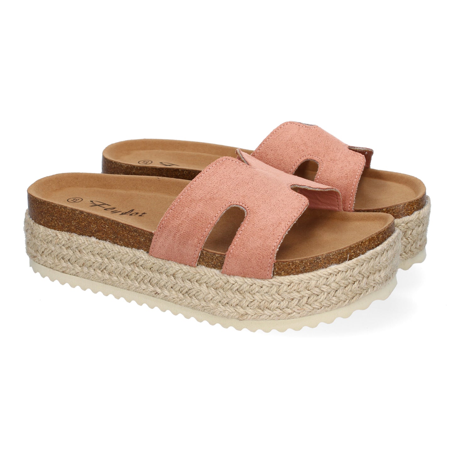Sandalias planas Bio para mujer color rosa con detalle en la pala y planta anatómica. Calzado cómodo de verano.