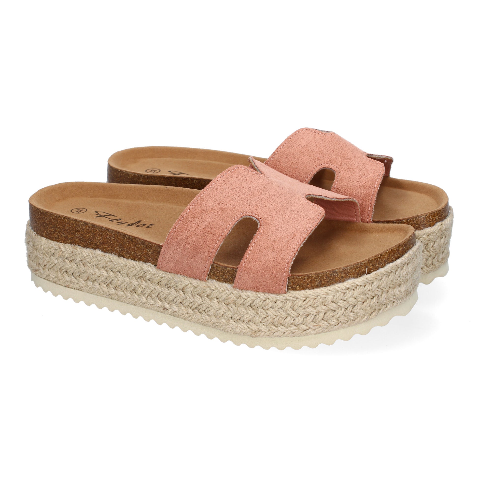 Sandalias planas Bio para mujer color rosa con detalle en la pala y planta anatómica. Calzado cómodo de verano.