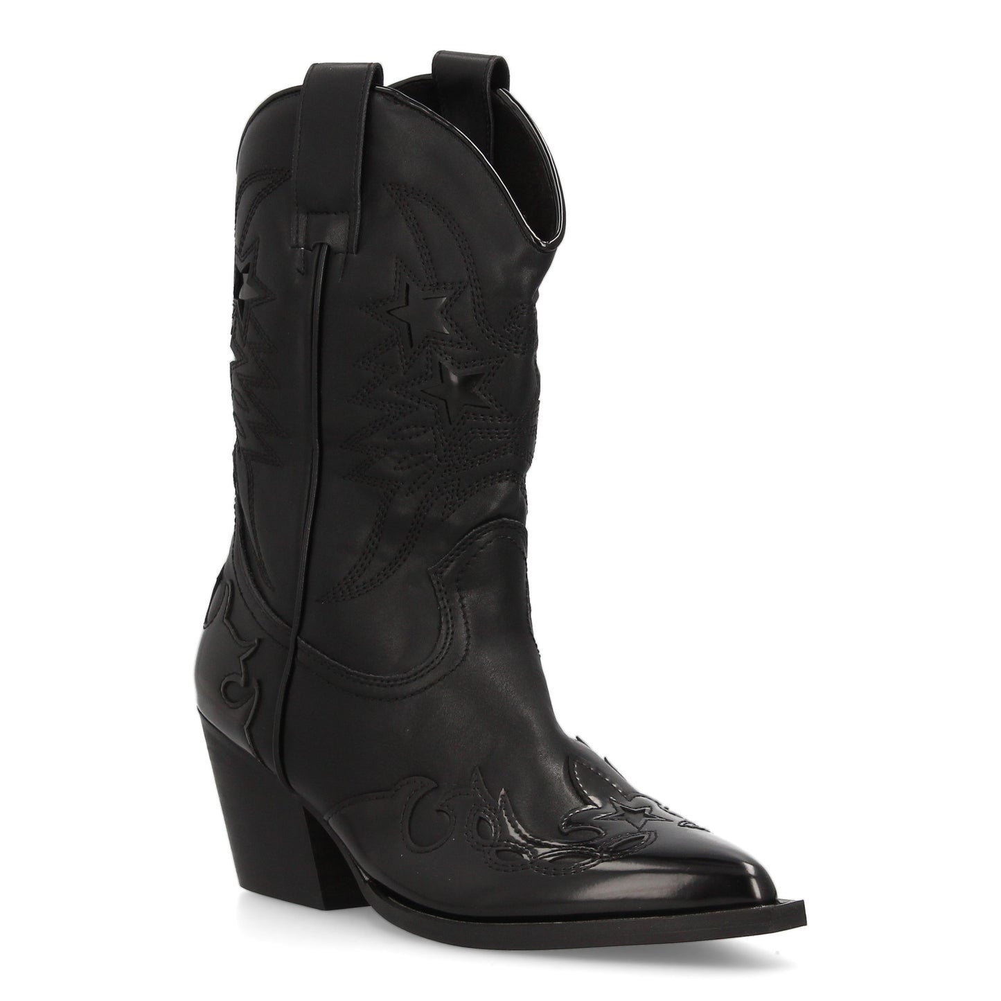 Bota Cowboy Negra con Estrellas Brillantes - Tacón Medio