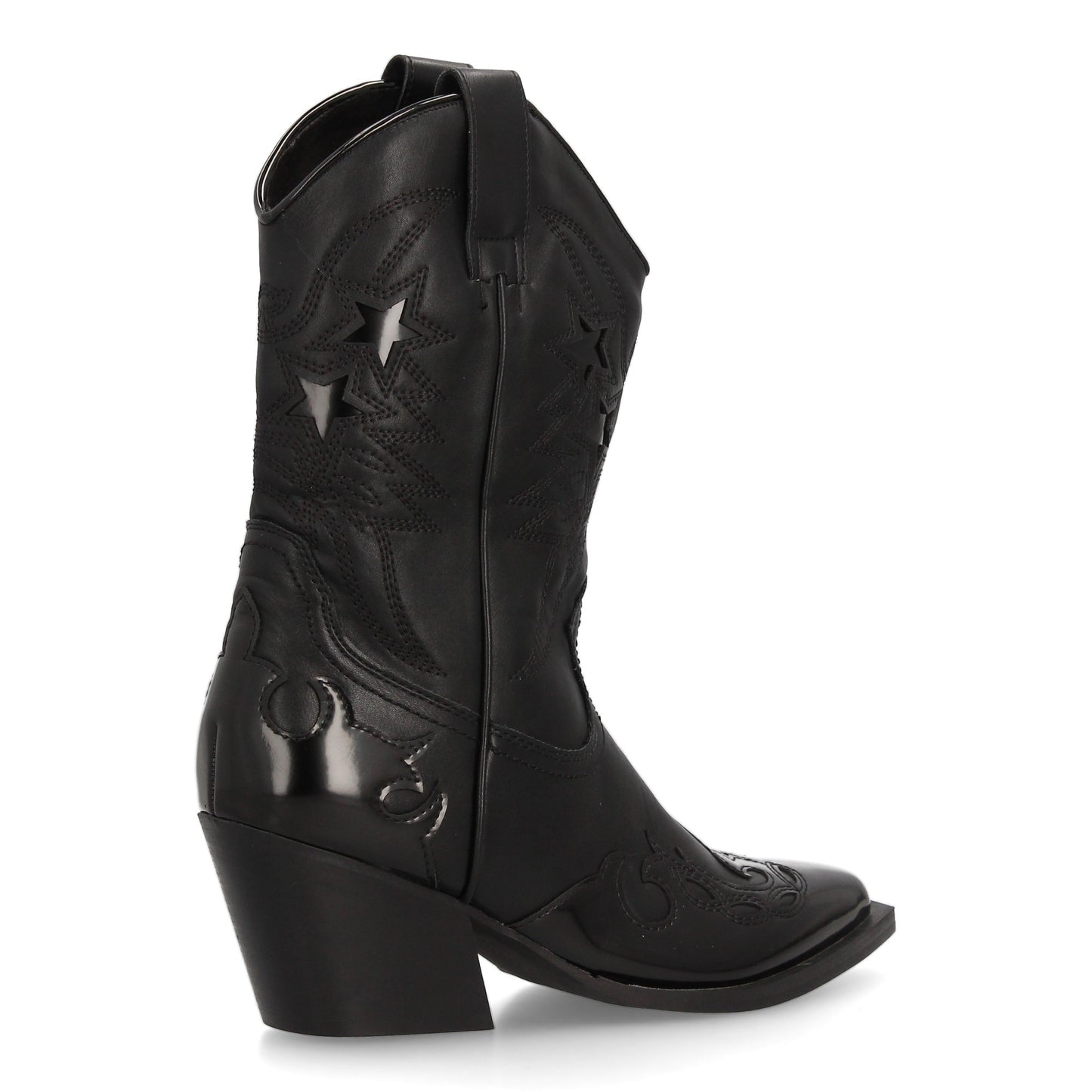 Bota Cowboy Negra con Estrellas Brillantes - Tacón Medio