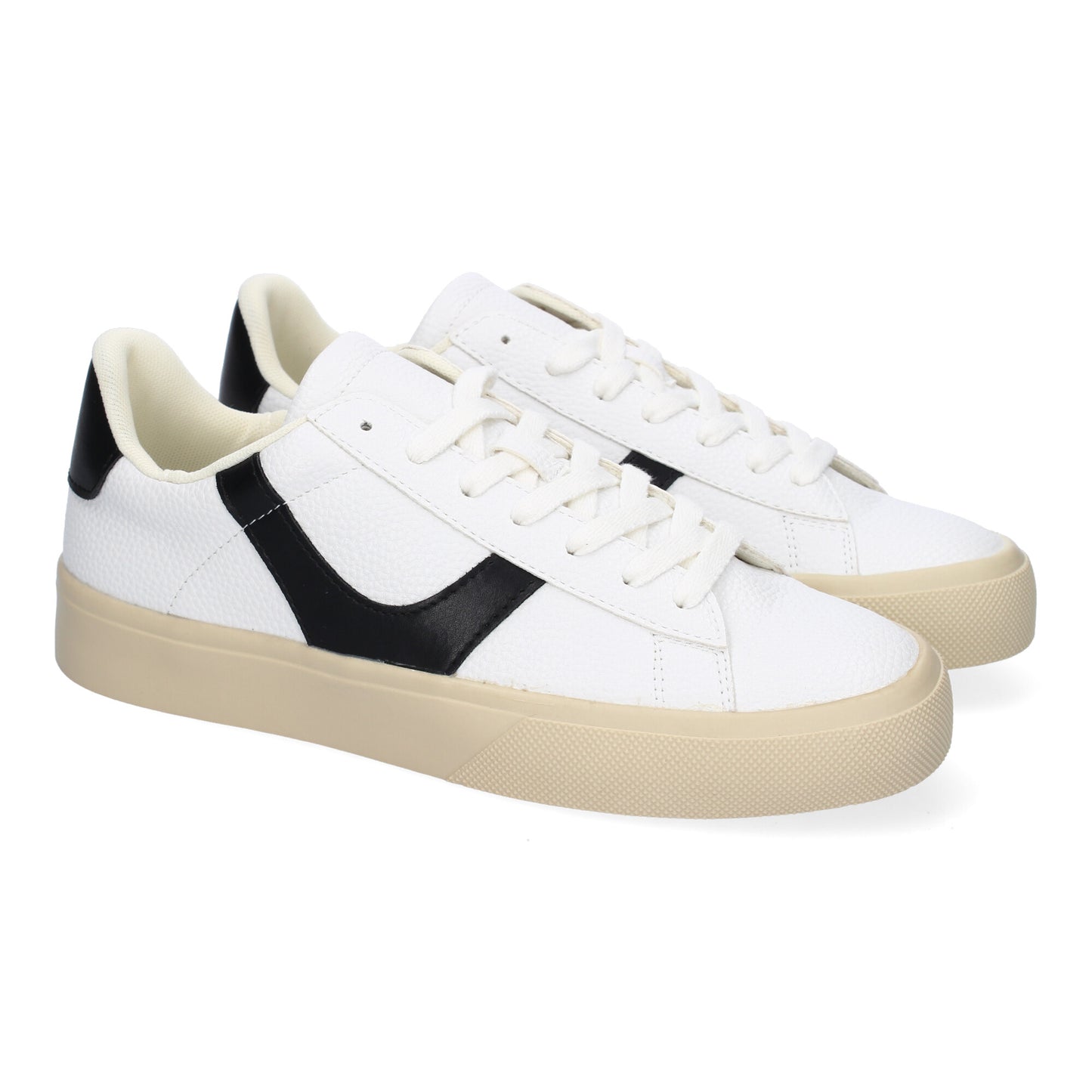 Zapatilla Deportiva Casual Negra con Cordones y Detalles Laterales