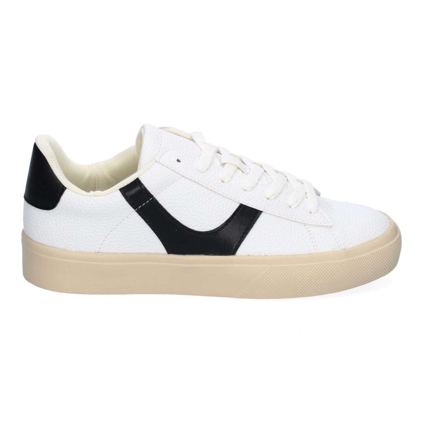 Zapatilla Deportiva Casual Negra con Cordones y Detalles Laterales