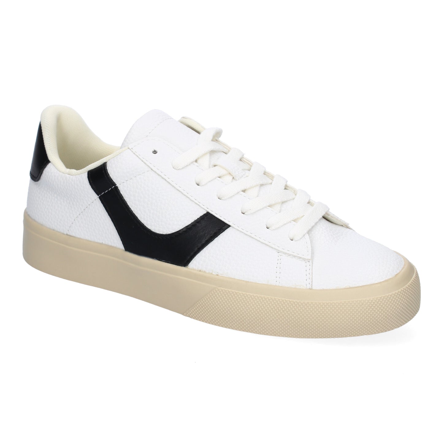 Zapatilla Deportiva Casual Negra con Cordones y Detalles Laterales