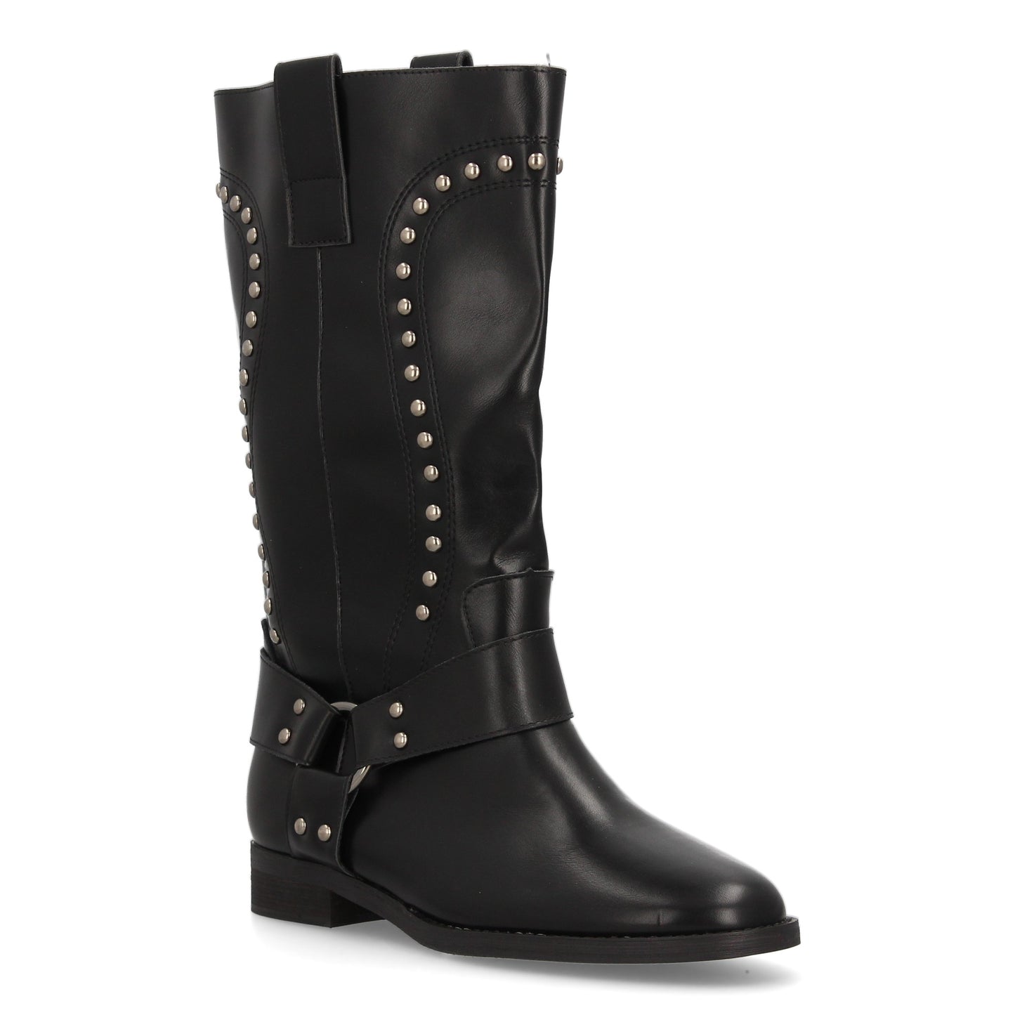 Bota Alta Cowboy Negra con Tachuelas y Arnés Decorativo