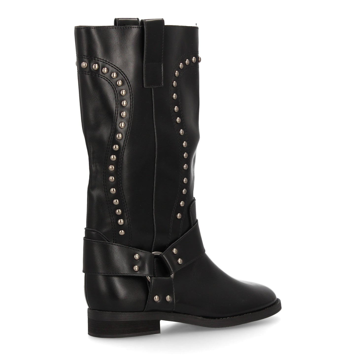 Bota Alta Cowboy Negra con Tachuelas y Arnés Decorativo