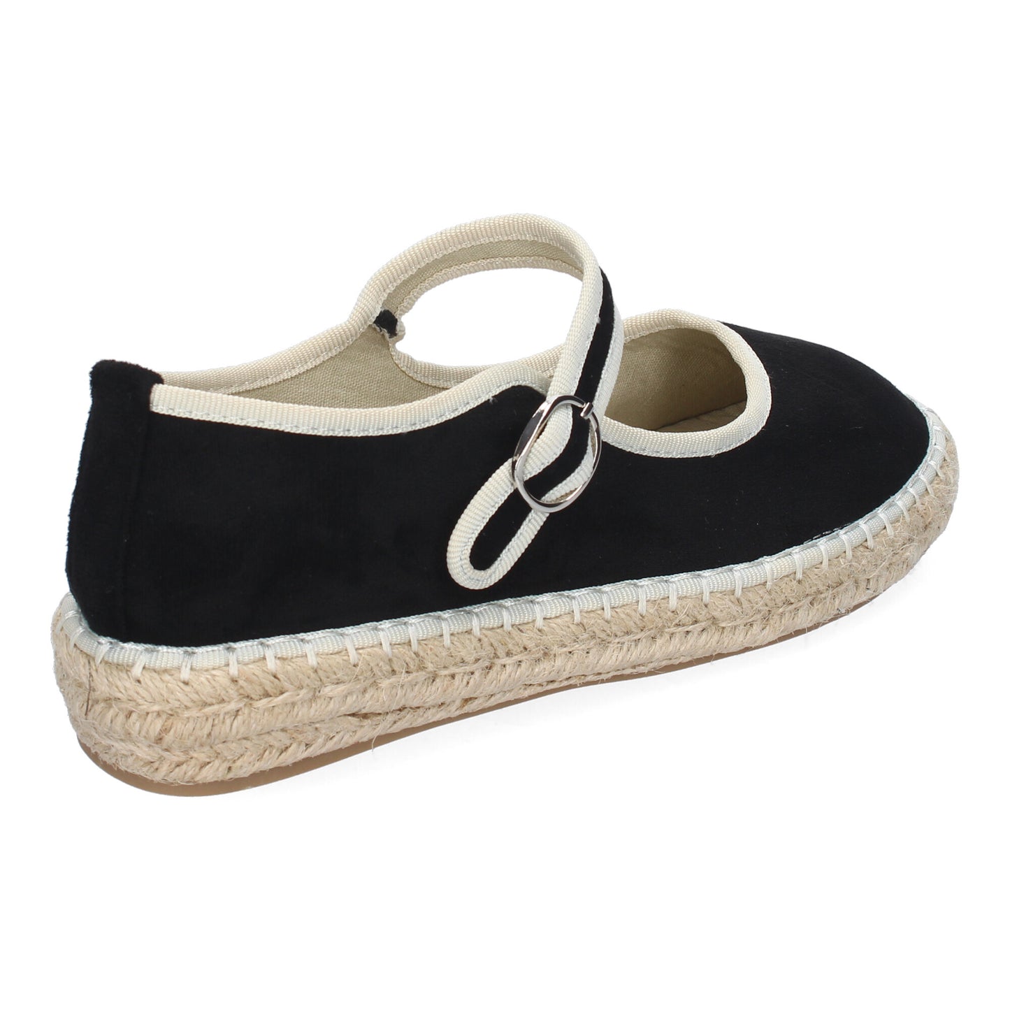 Bailarina Alpargata Negra de Yute con Punta Redonda y Hebilla