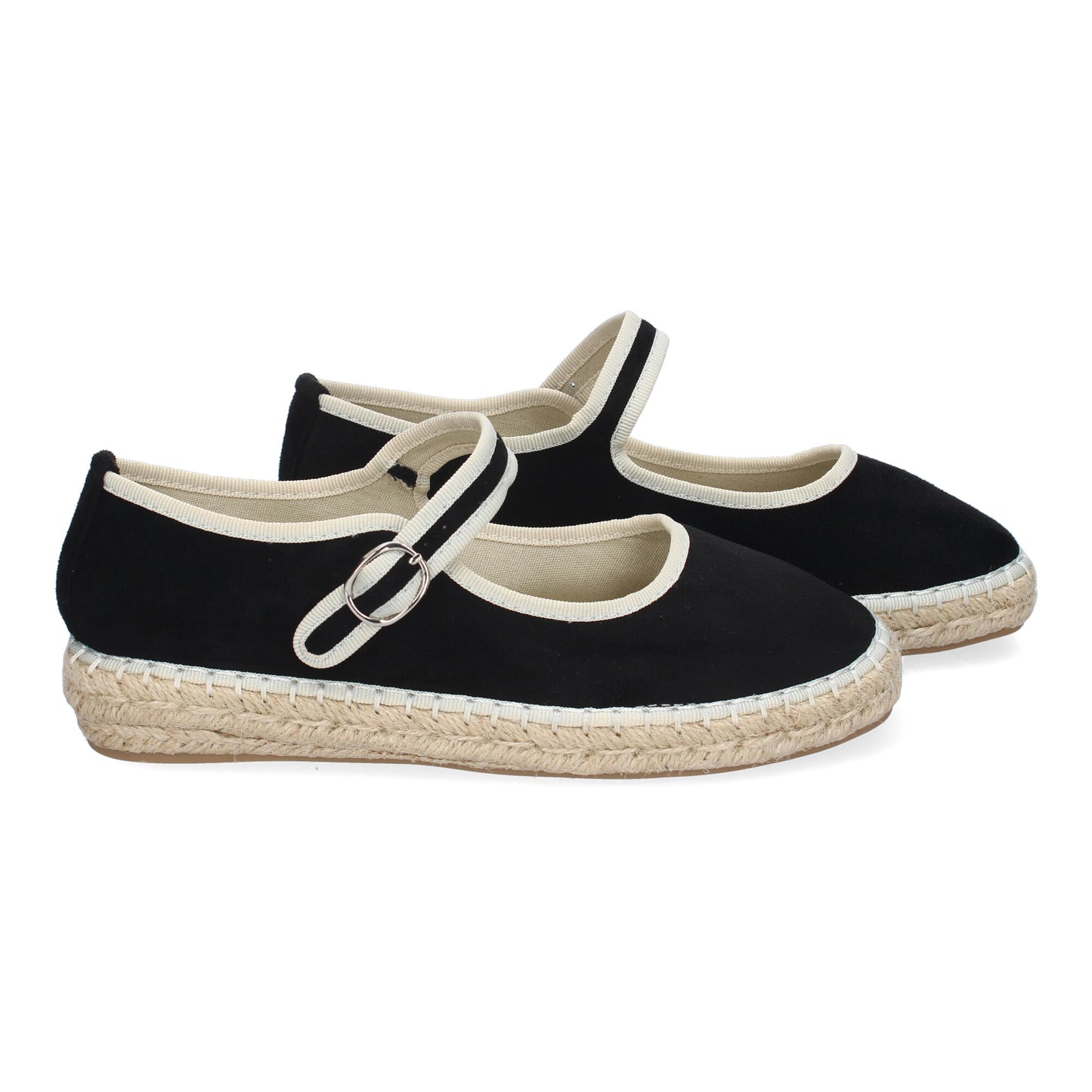 Bailarina Alpargata Negra de Yute con Punta Redonda y Hebilla