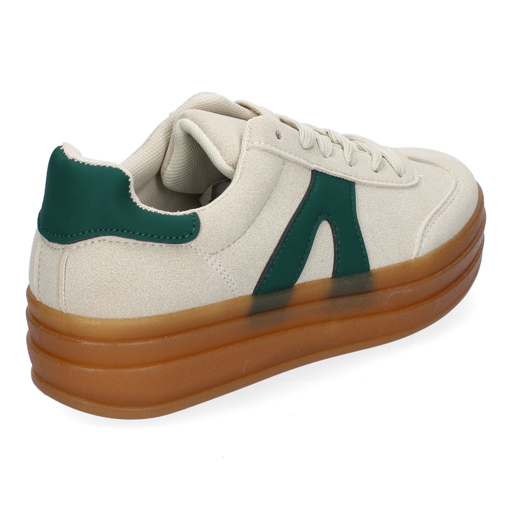 Zapatillas deportivas planas de mujer en color beige, cómodas para uso diario.