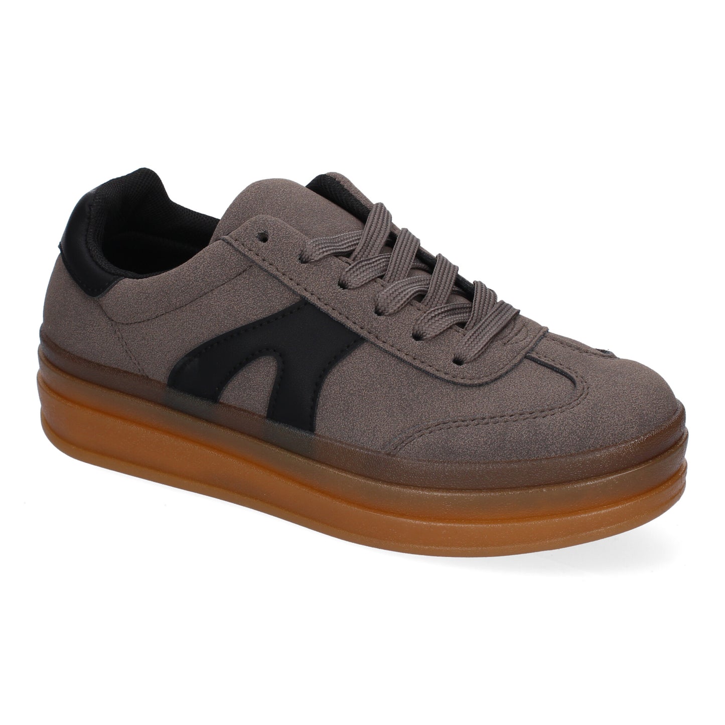 Zapatillas deportivas planas de mujer en color gris, cómodas para uso diario.