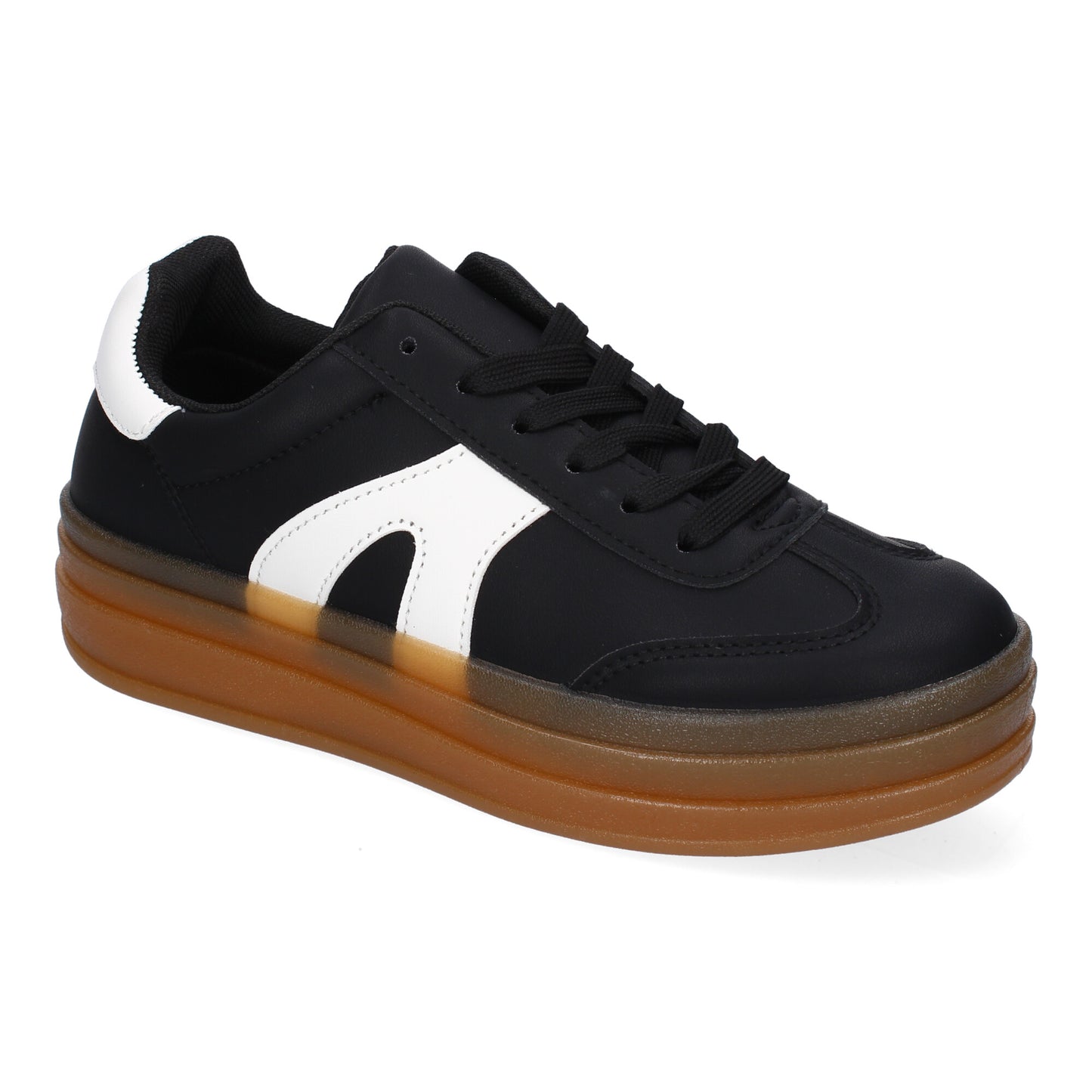 Zapatillas deportivas planas de mujer en color negro, cómodas para uso diario.