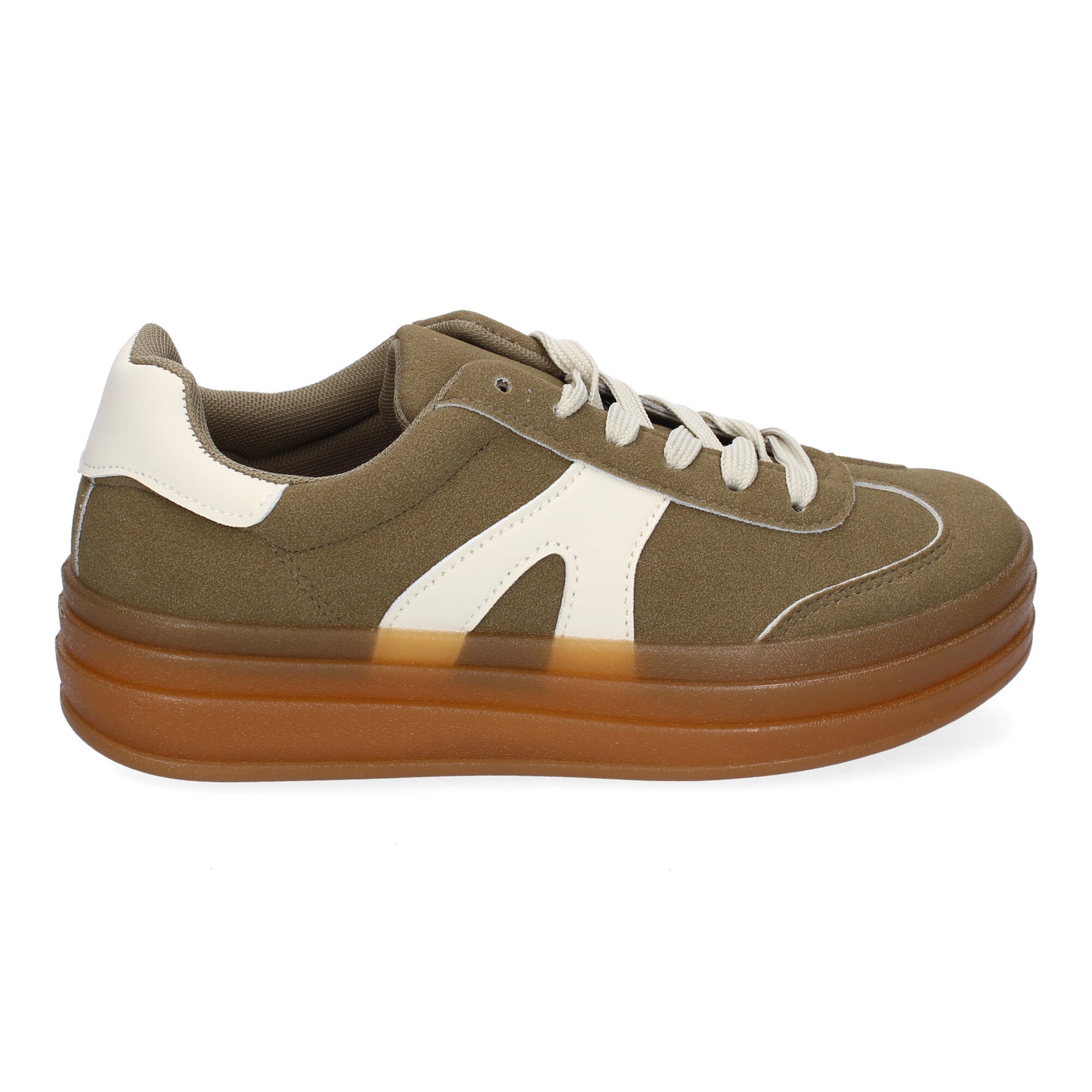 Zapatillas deportivas planas de mujer en color verde, cómodas para uso diario.
