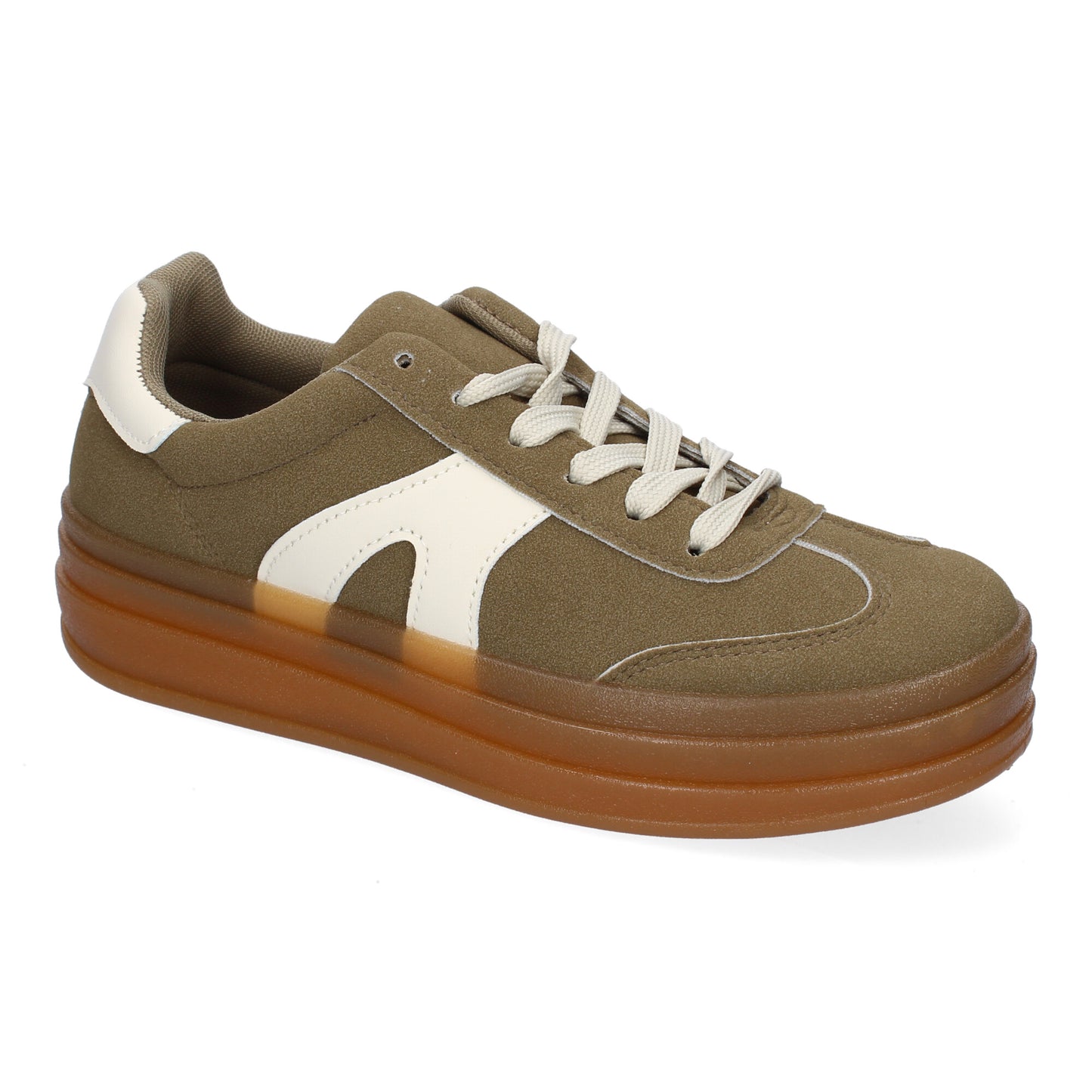 Zapatillas deportivas planas de mujer en color verde, cómodas para uso diario.