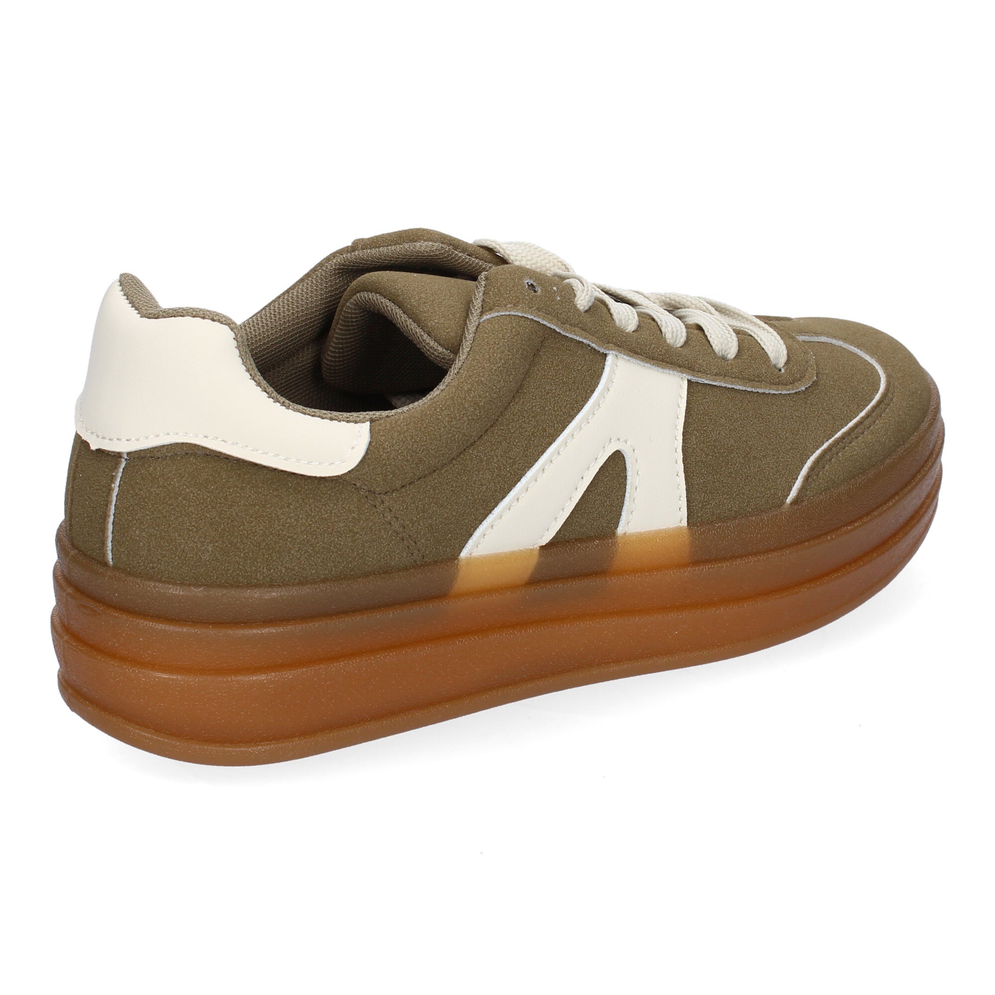 Zapatillas deportivas planas de mujer en color verde, cómodas para uso diario.