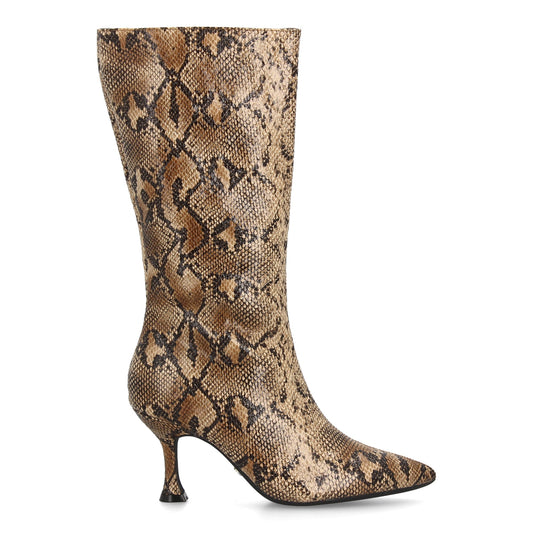 Botas de Media Caña con Tacón Fino y Estampado de Serpiente