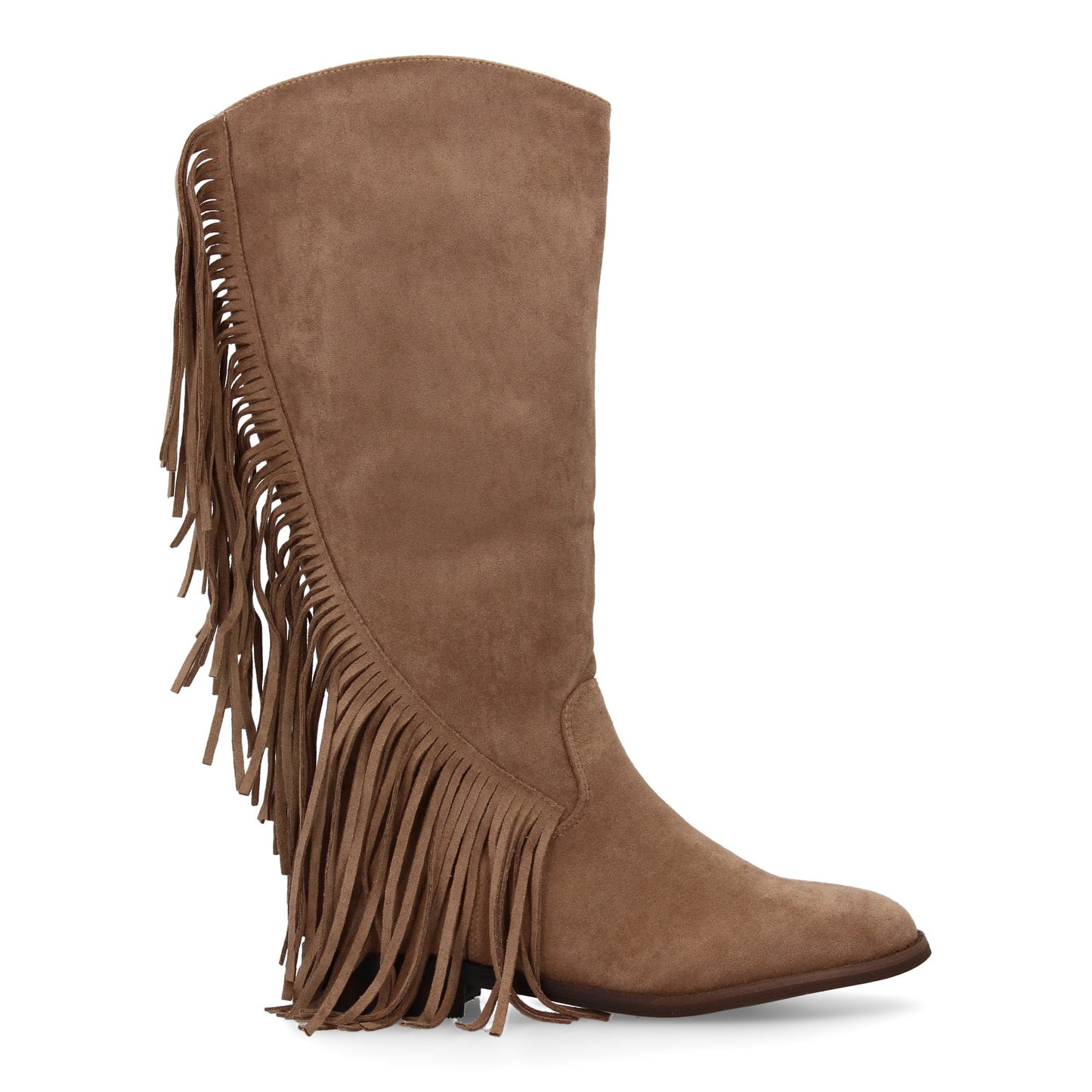 Bota Cowboy Plana Beige con Flecos y Cremallera