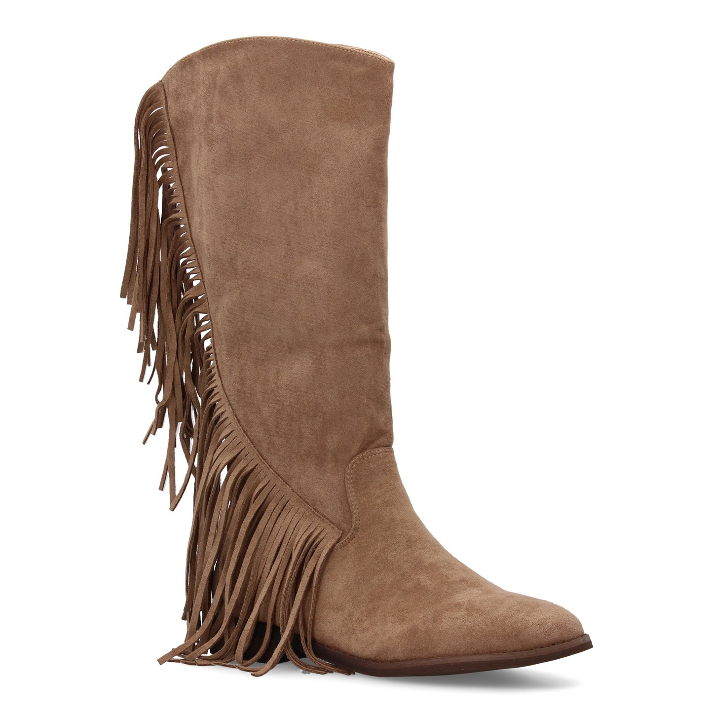 Bota Cowboy Plana Beige con Flecos y Cremallera