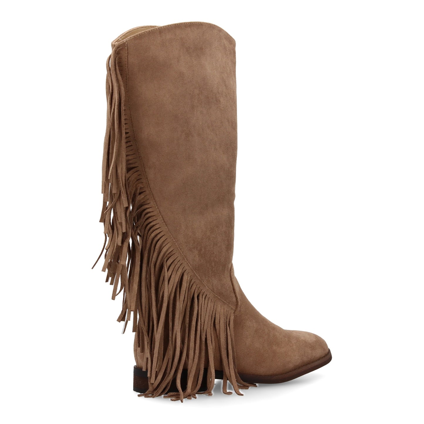 Bota Cowboy Plana Beige con Flecos y Cremallera