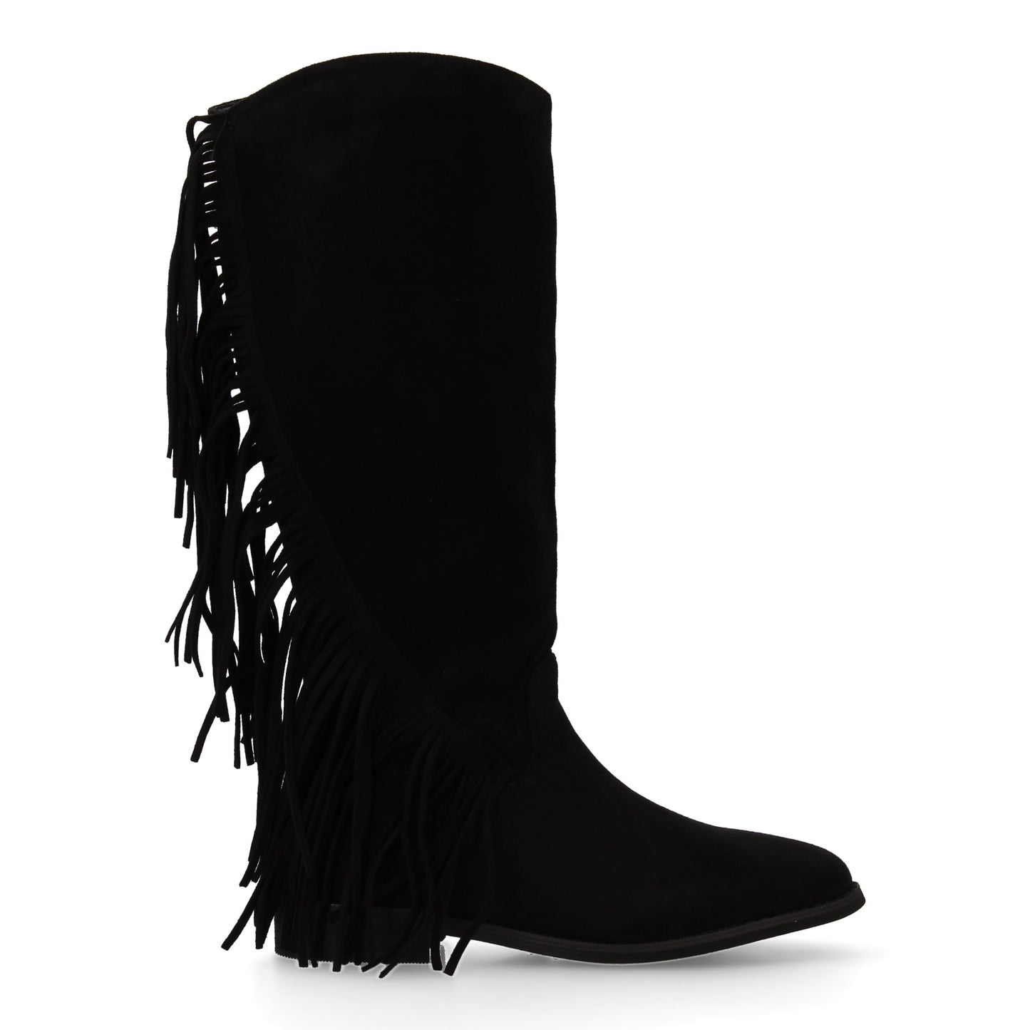 Bota Cowboy Plana Negra con Flecos y Cremallera