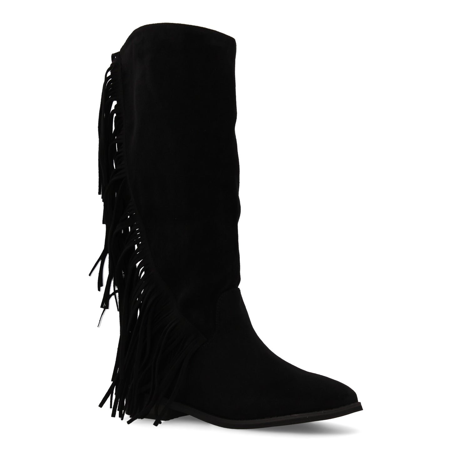 Bota Cowboy Plana Negra con Flecos y Cremallera