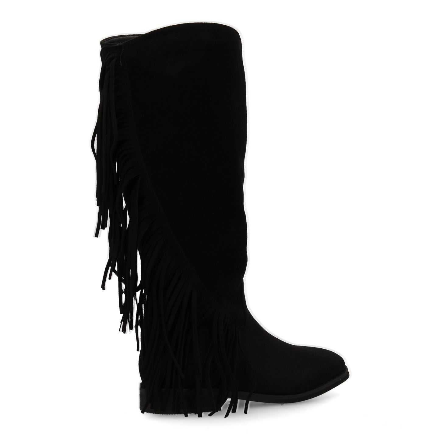 Bota Cowboy Plana Negra con Flecos y Cremallera
