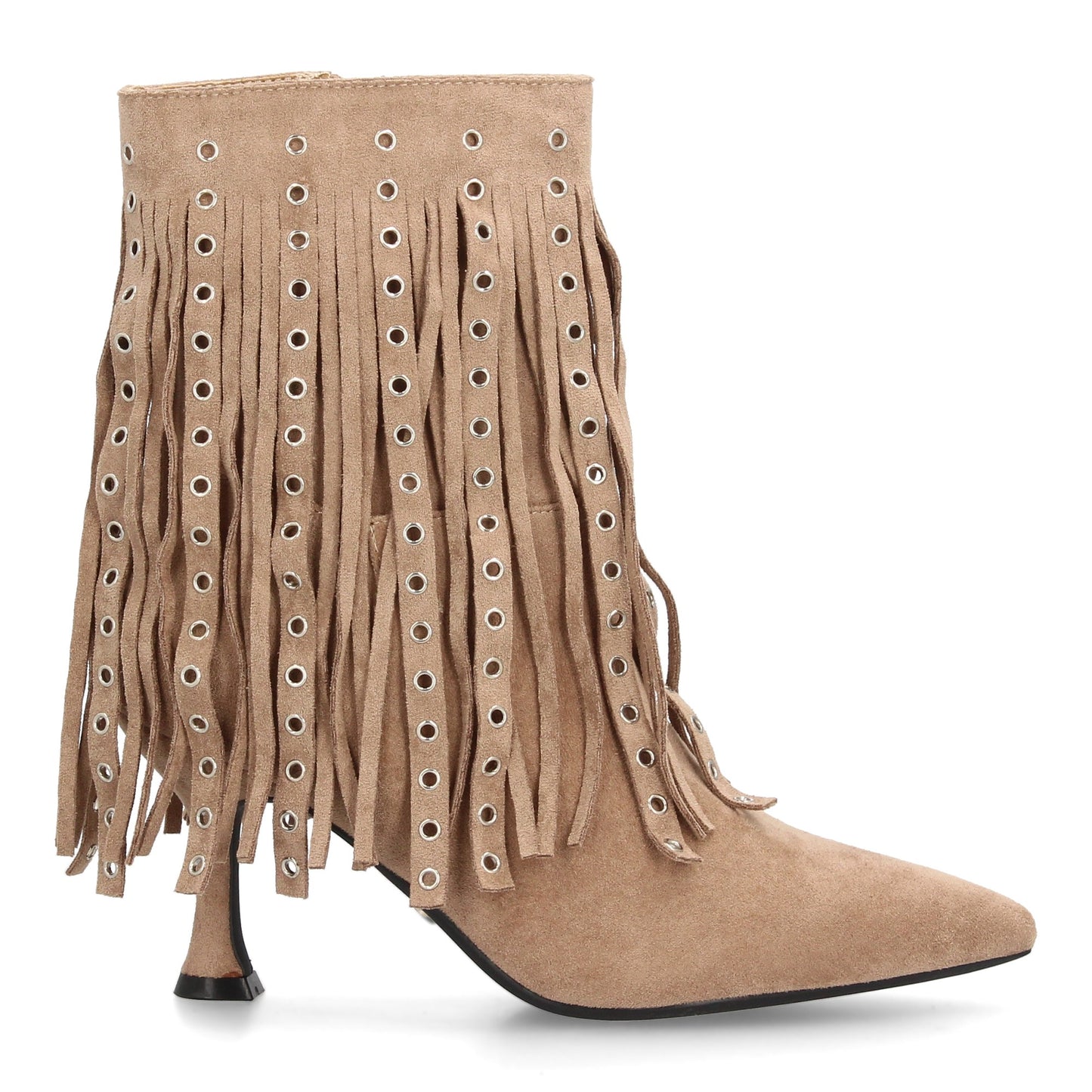 Botín Kaki con Flecos Largos y Tacón Fino - Estilo Bohemio