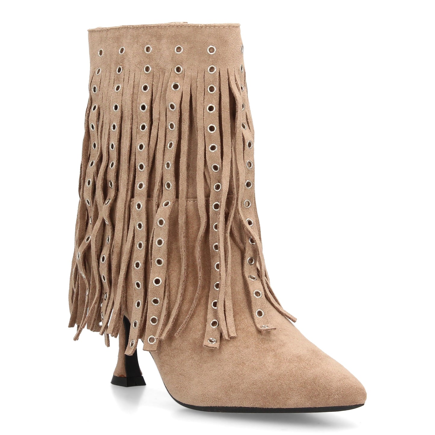 Botín Kaki con Flecos Largos y Tacón Fino - Estilo Bohemio