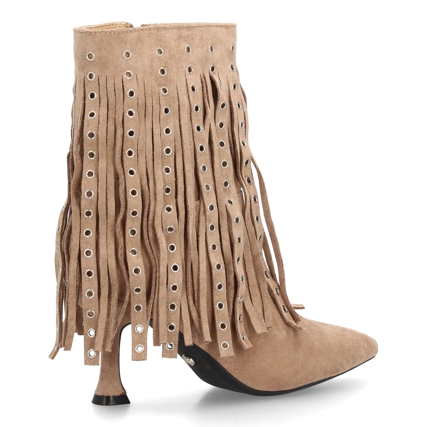 Botín Kaki con Flecos Largos y Tacón Fino - Estilo Bohemio