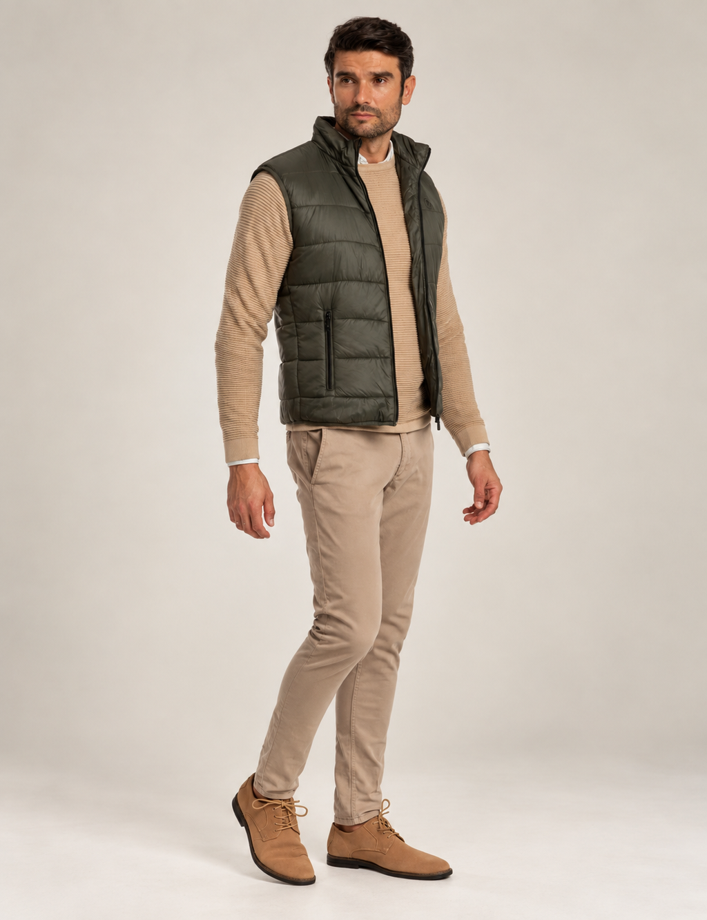 Chaleco Acolchado Verde con Cuello Alto para Hombre
