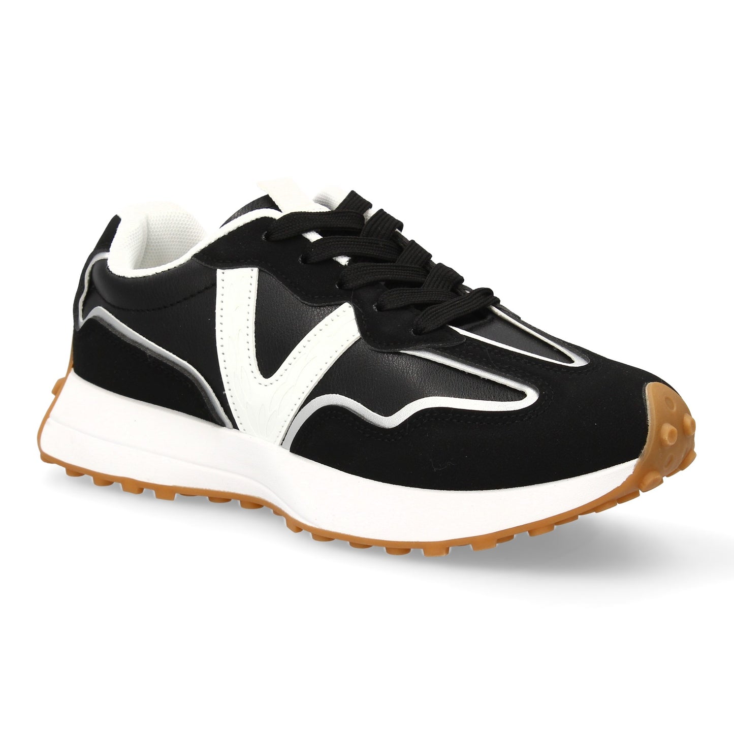 Zapatilla Deportiva Negra Mujer con Suela Dentada y Contraste