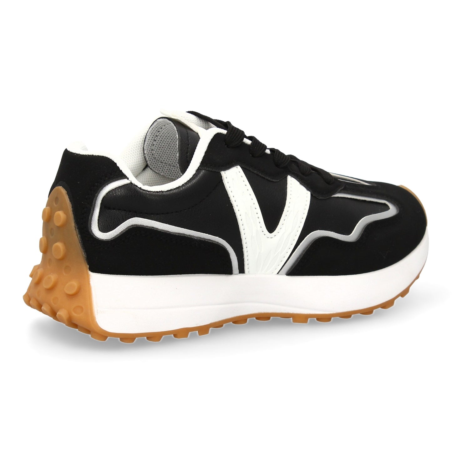 Zapatilla Deportiva Negra Mujer con Suela Dentada y Contraste