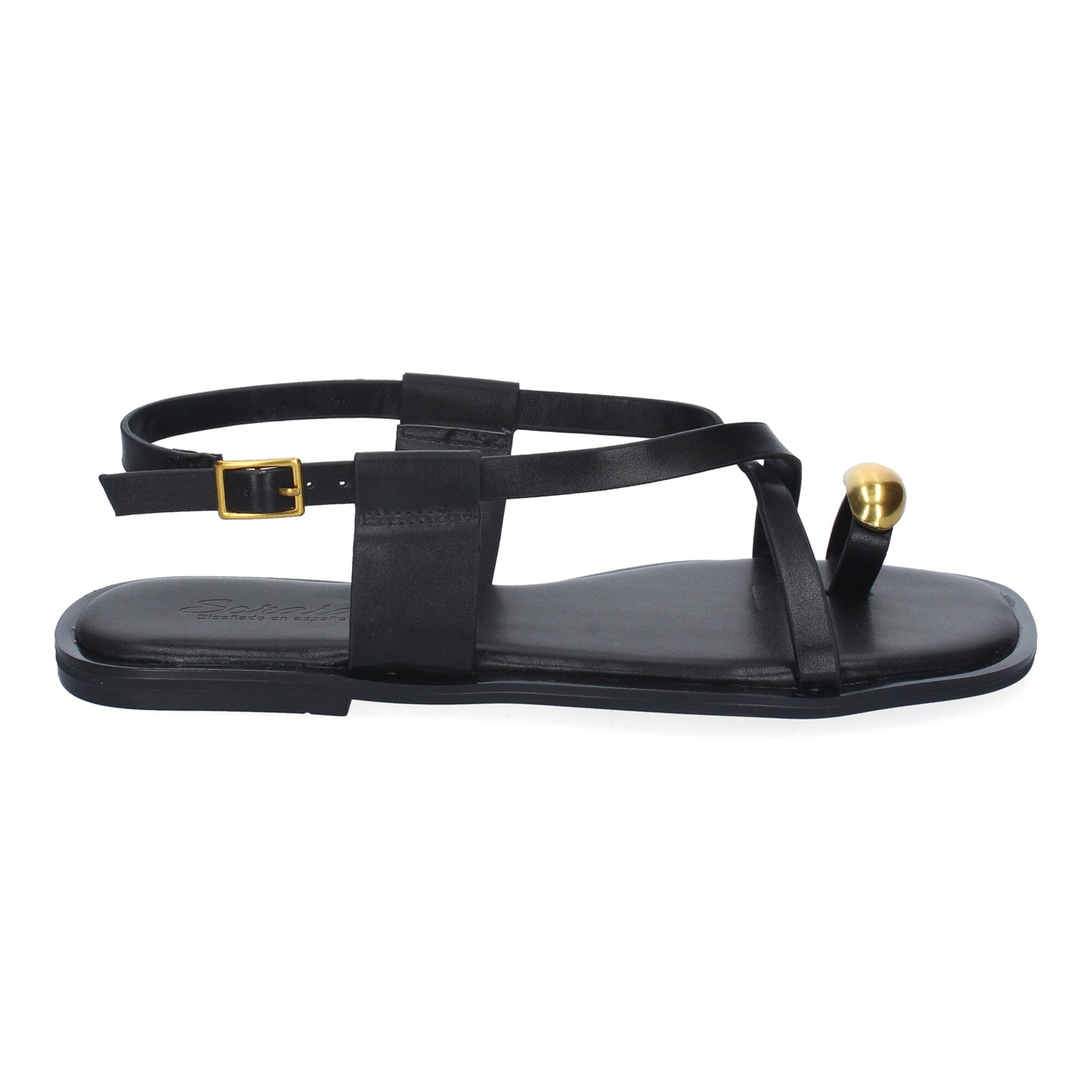 Sandalias Planas Negras de Hebilla Ajustable - Elegantes y Cómodas