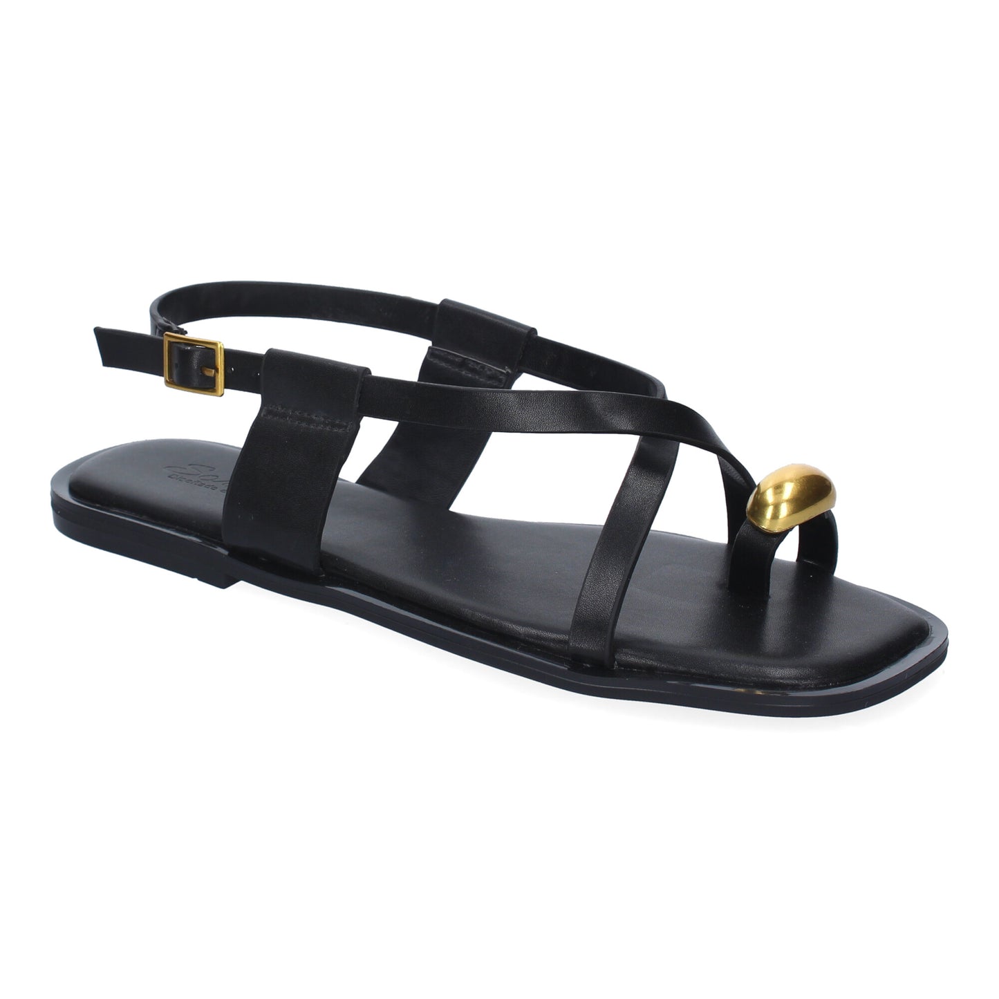 Sandalias Planas Negras de Hebilla Ajustable - Elegantes y Cómodas